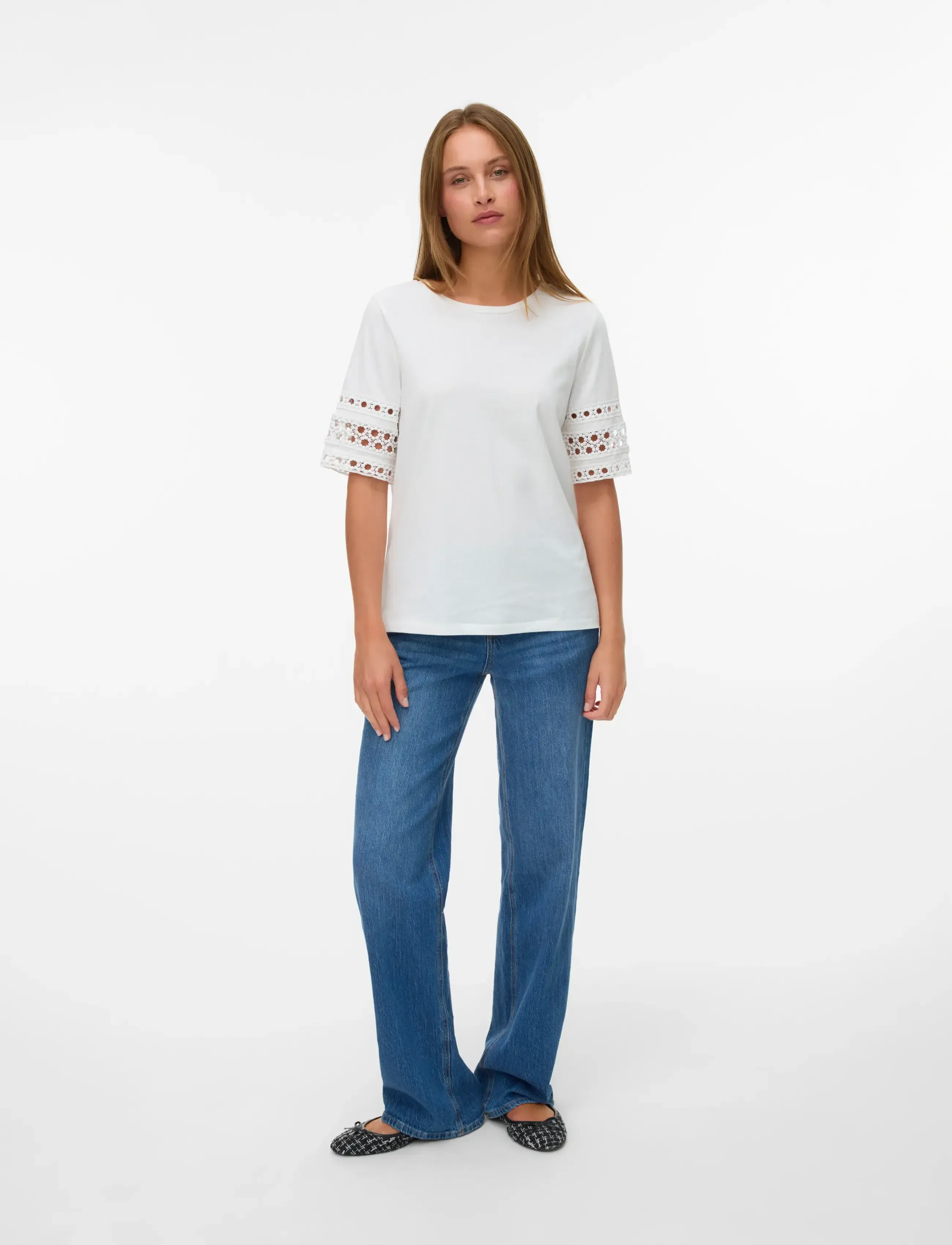 Vero Moda VMIVACY 2/4 O-NECK TOP JRS BTQ - T-särgid ja alussärgid - SNOW WHITE / white