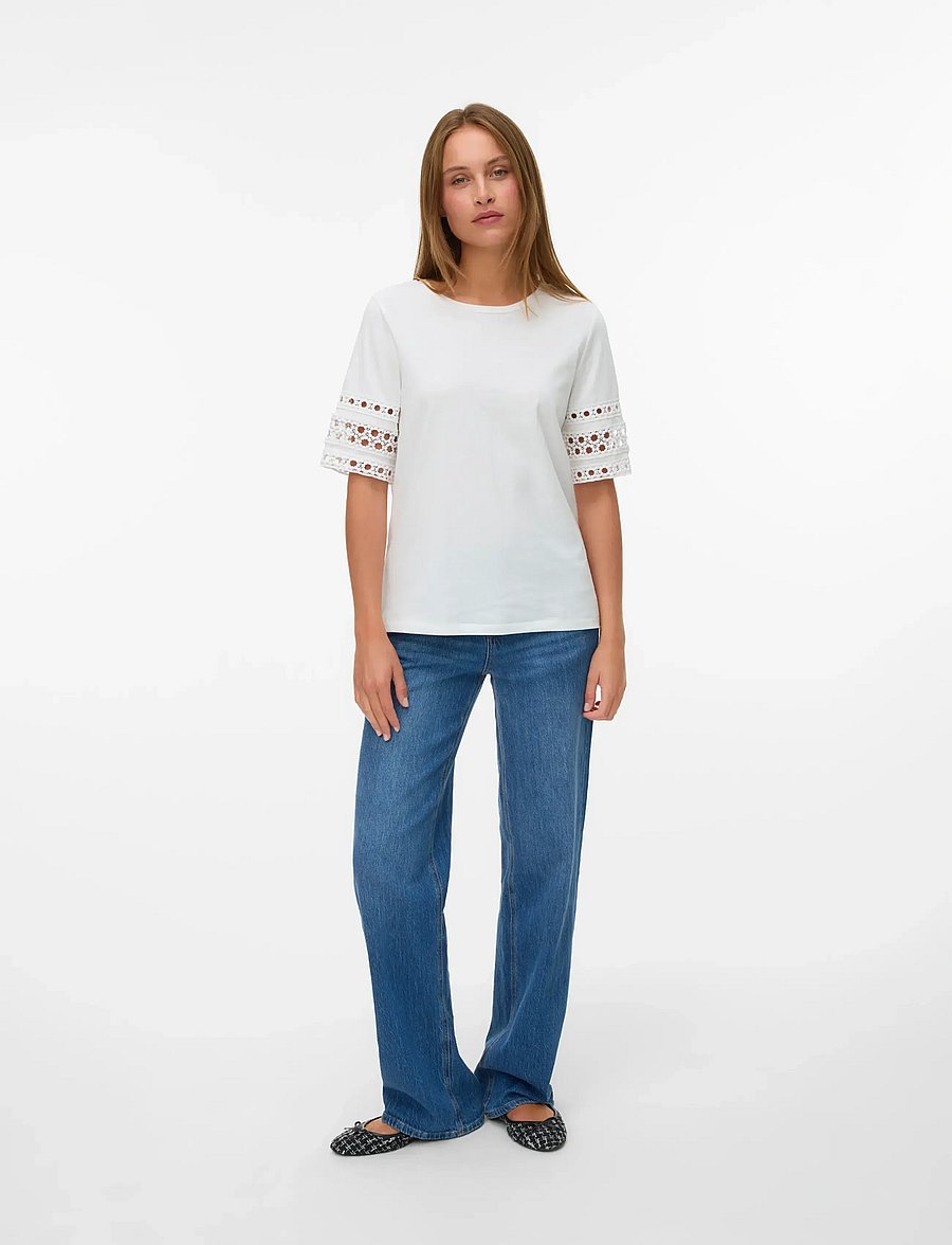 Vero Moda - VMIVACY 2/4 O-NECK TOP JRS BTQ - t-shirts - snow white - 0