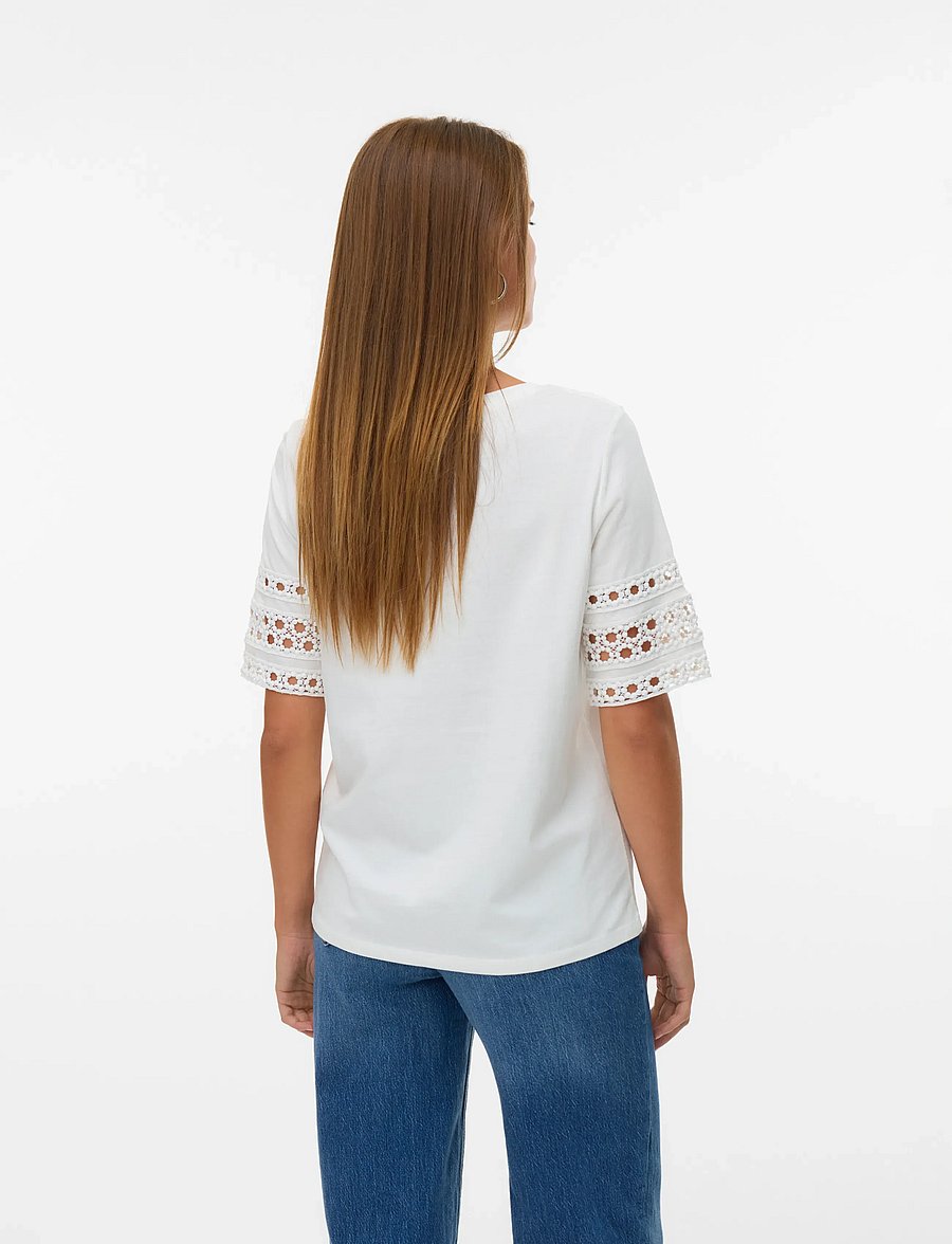 Vero Moda - VMIVACY 2/4 O-NECK TOP JRS BTQ - t-shirts - snow white - 2
