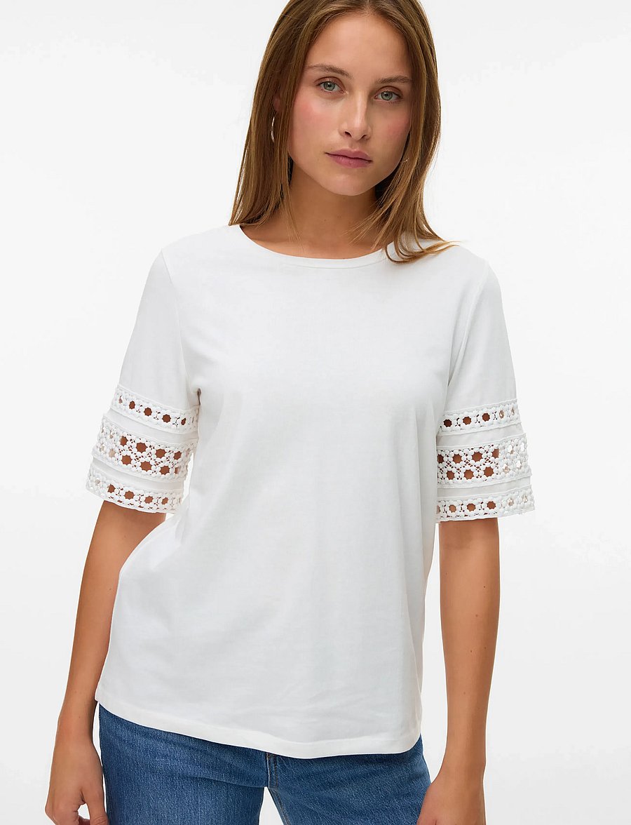 Vero Moda - VMIVACY 2/4 O-NECK TOP JRS BTQ - t-shirts - snow white - 3