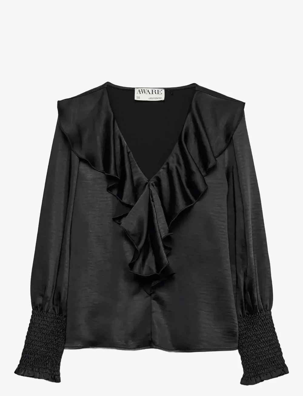 Vero Moda - AWBEA LS V-NECK FRILL BLOUSE - langerma blússur - black - 0