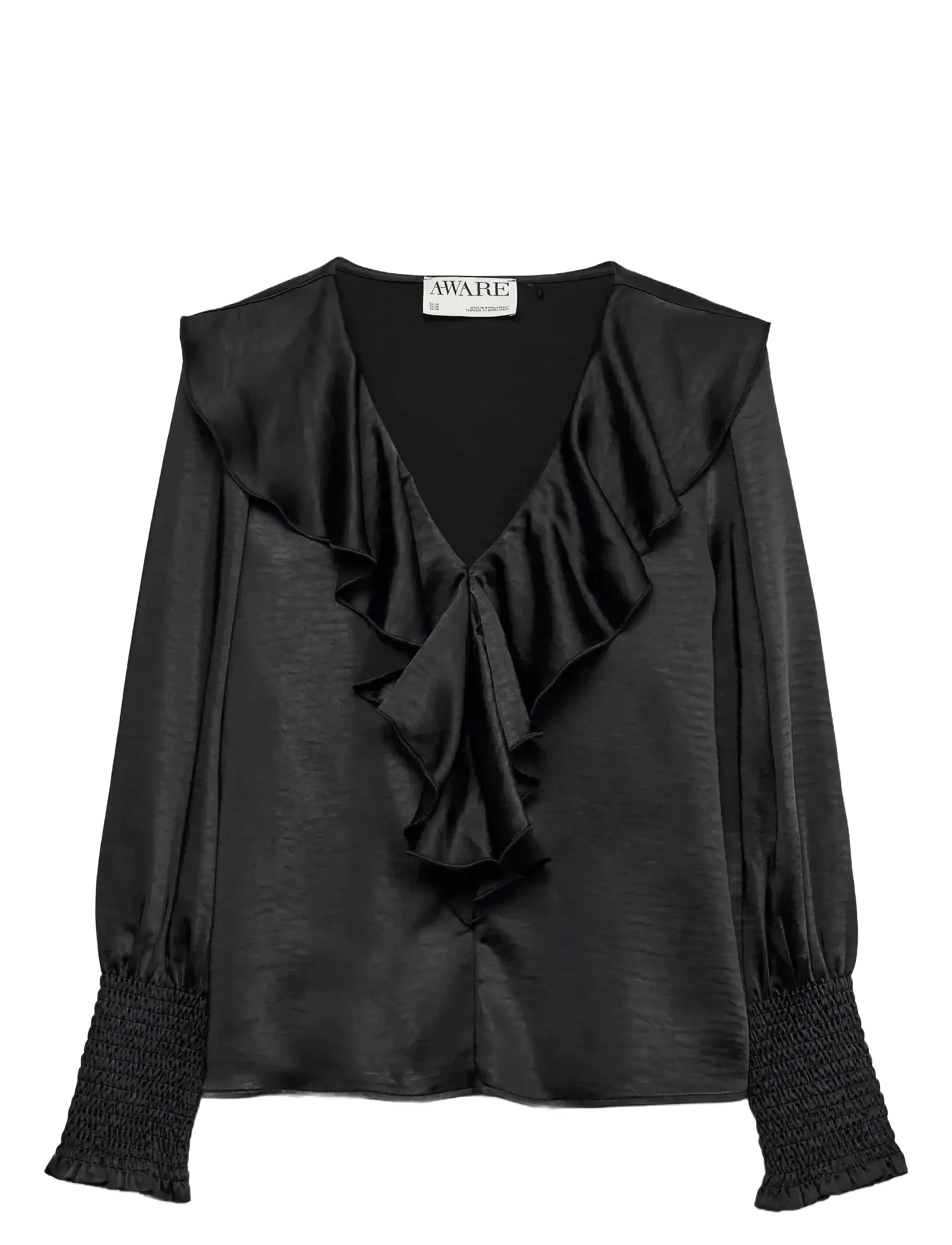Vero Moda AWBEA LS V-NECK FRILL BLOUSE - Bluser - BLACK / black