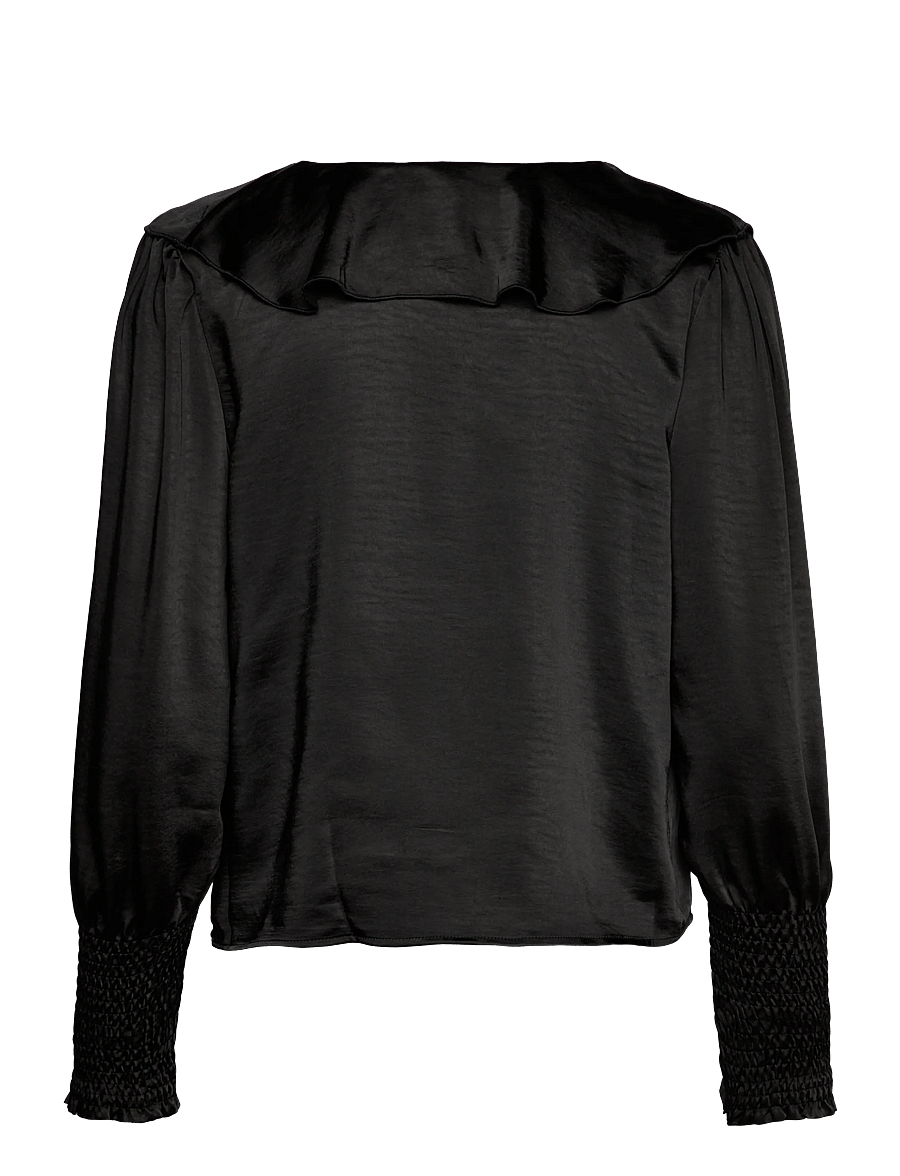 Vero Moda - AWBEA LS V-NECK FRILL BLOUSE - langärmlige blusen - black - 2