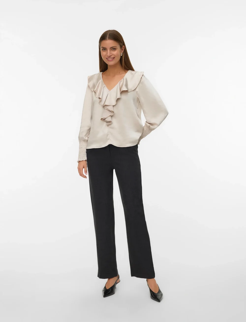 Vero Moda - VMZAMIRA BESTIE MW STRAIGHT PANT NOOS - bukser med lige ben - dark grey melange - 0