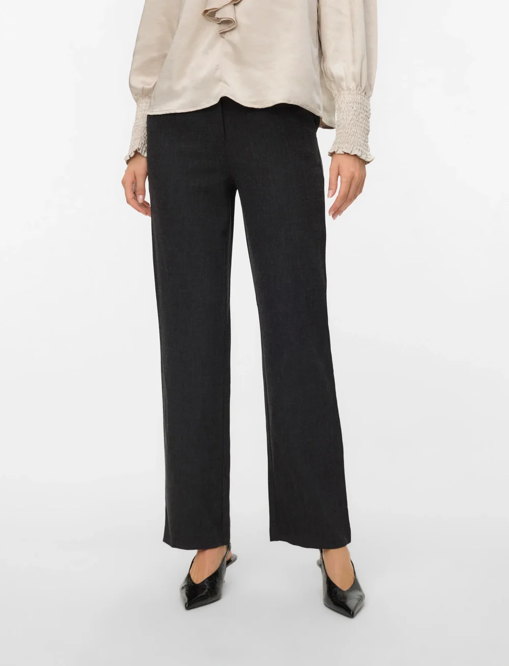 Vero Moda - VMZAMIRA BESTIE MW STRAIGHT PANT NOOS - bukser med lige ben - dark grey melange - 4