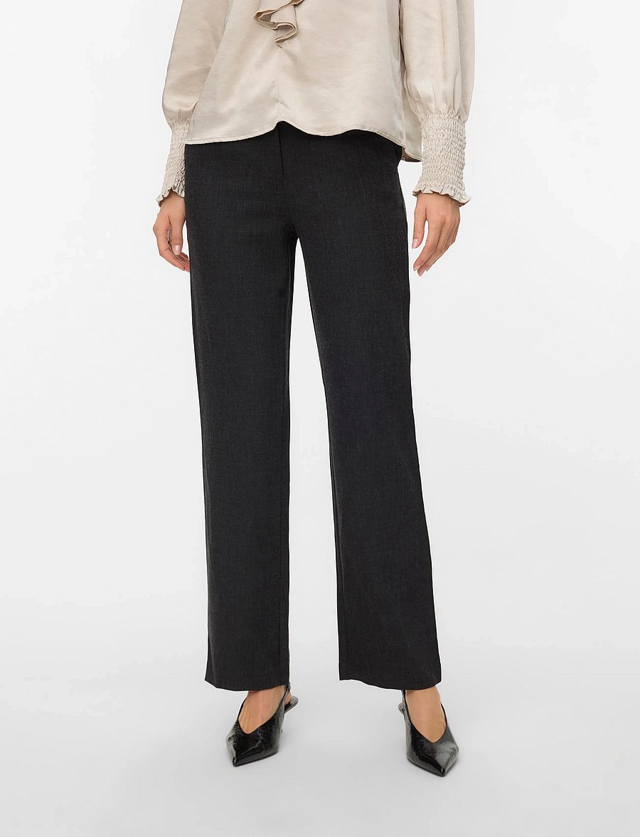 Vero Moda - VMZAMIRA BESTIE MW STRAIGHT PANT NOOS - bukser med lige ben - dark grey melange - 4