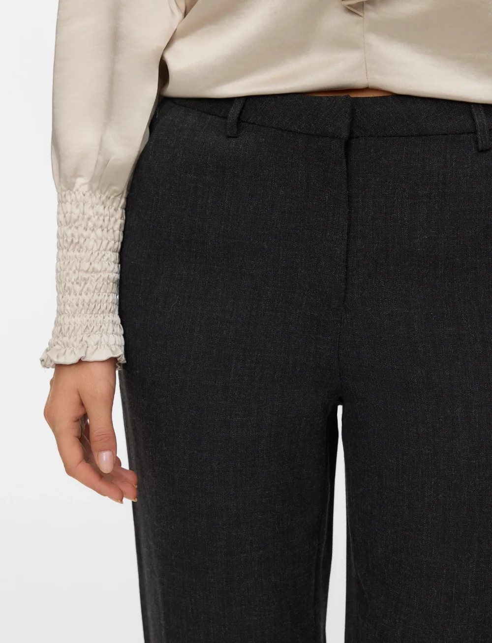 Vero Moda - VMZAMIRA BESTIE MW STRAIGHT PANT NOOS - bukser med lige ben - dark grey melange - 5