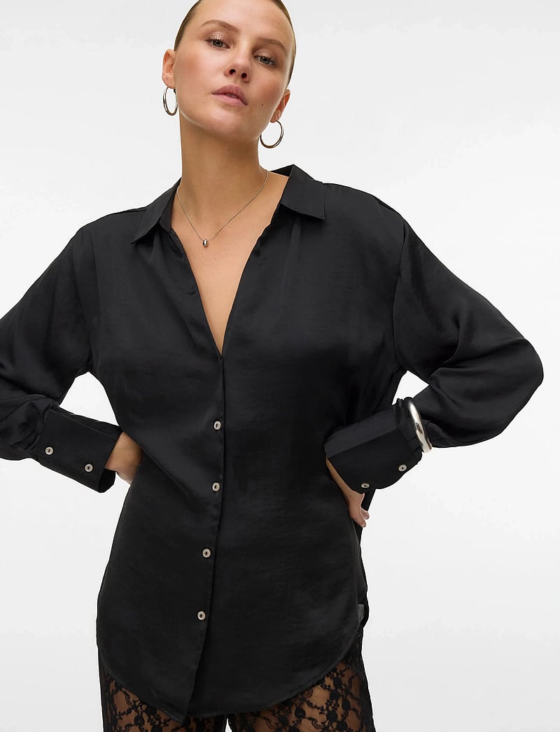 Vero Moda - VMSOMMER LS SHIRT WVN NOOS - langærmede skjorter - black - 4