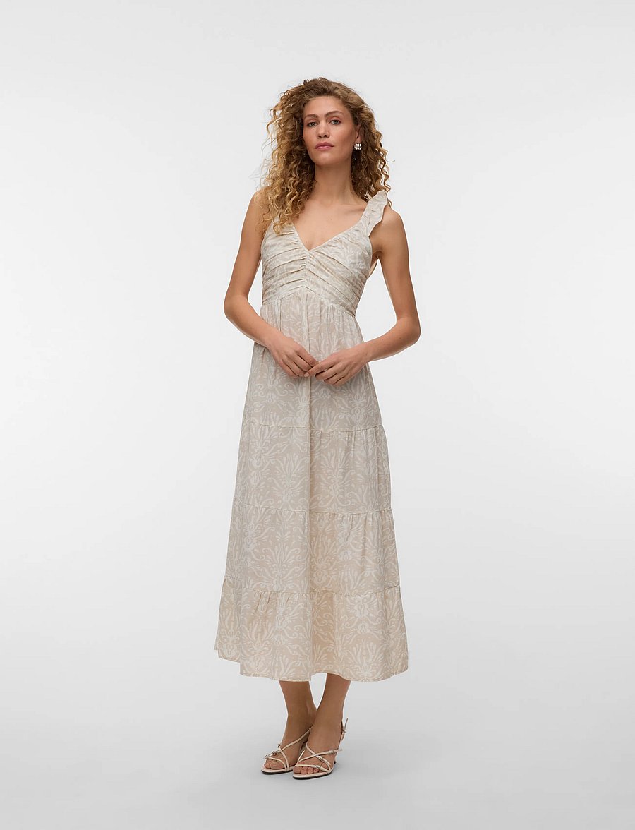 Vero Moda - VMDICTHE SL FRILL ANKLE DRESS WVN GA - sommerkleider - pumice stone - 0