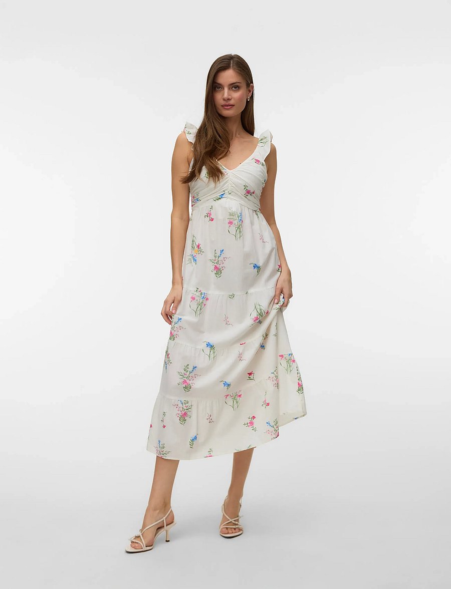 Vero Moda - VMDICTHE SL FRILL ANKLE DRESS WVN GA - suvekleidid - snow white - 0