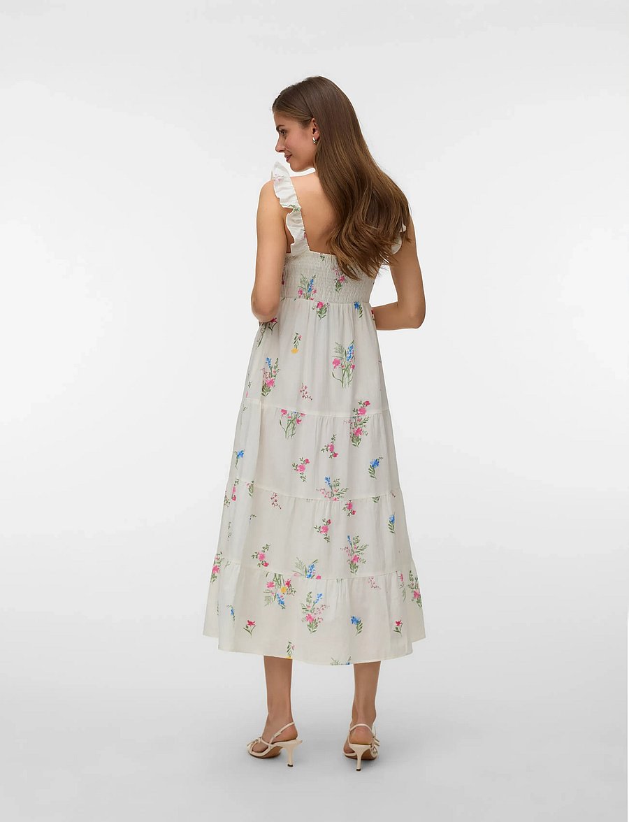 Vero Moda - VMDICTHE SL FRILL ANKLE DRESS WVN GA - suvekleidid - snow white - 2