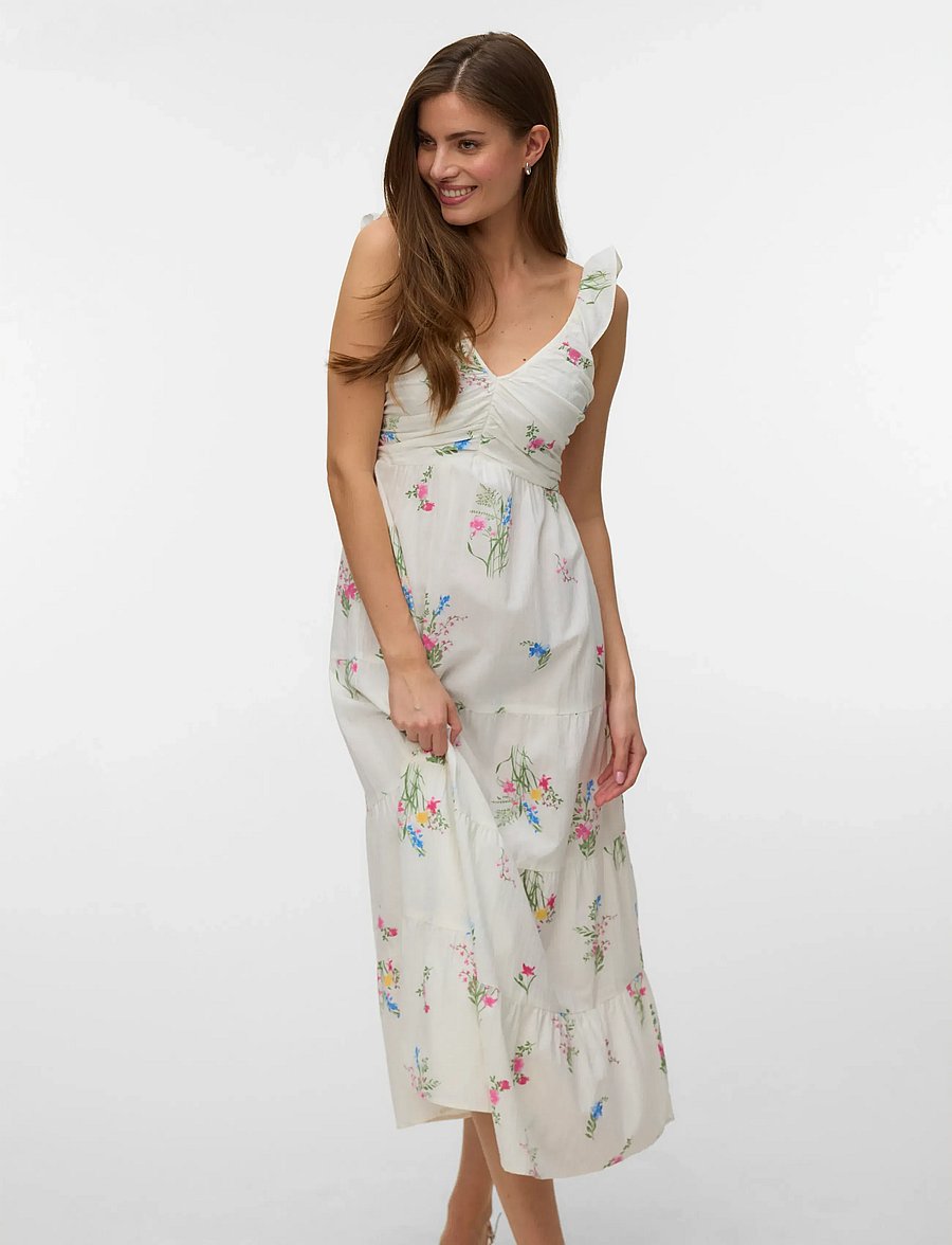 Vero Moda - VMDICTHE SL FRILL ANKLE DRESS WVN GA - suvekleidid - snow white - 3