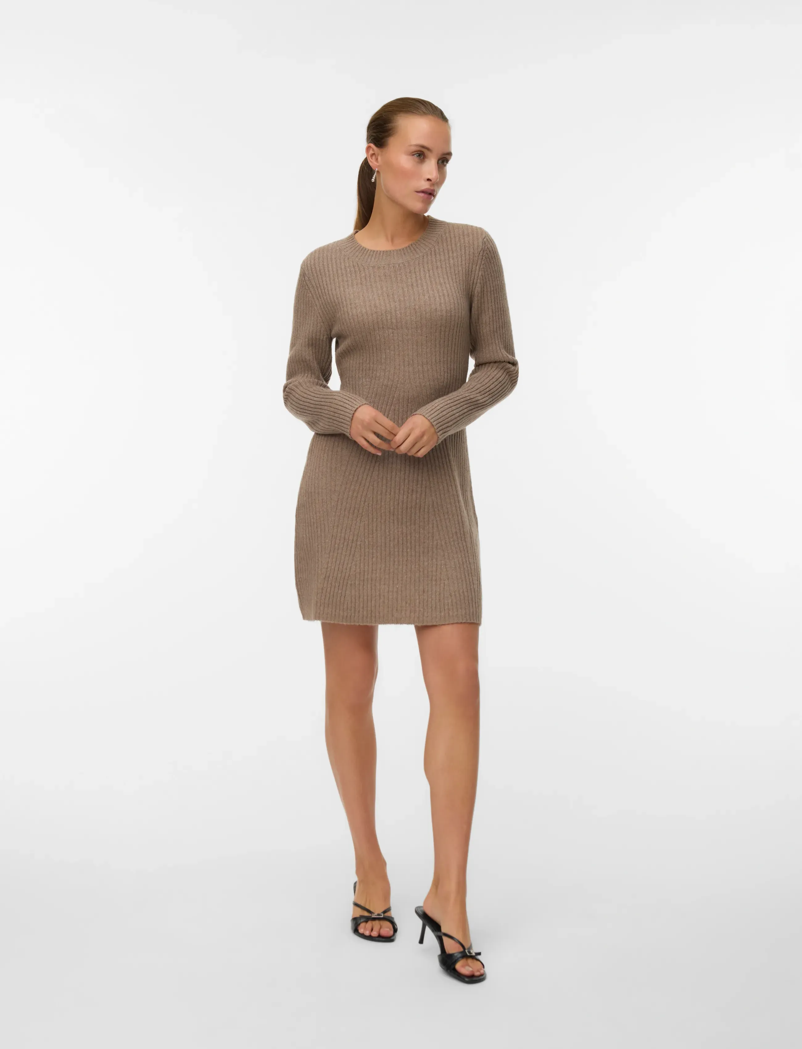 Vero Moda Vmjosanna Ls Short Dress Noos, L, Brown, Kjoler > Kort Kjole, Dame