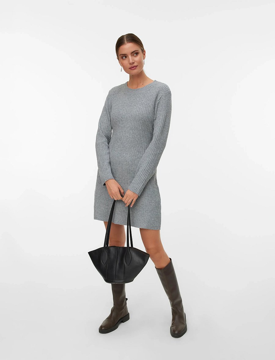 Vero Moda - VMJOSANNA LS SHORT DRESS NOOS - strickkleider - medium grey melange - 0