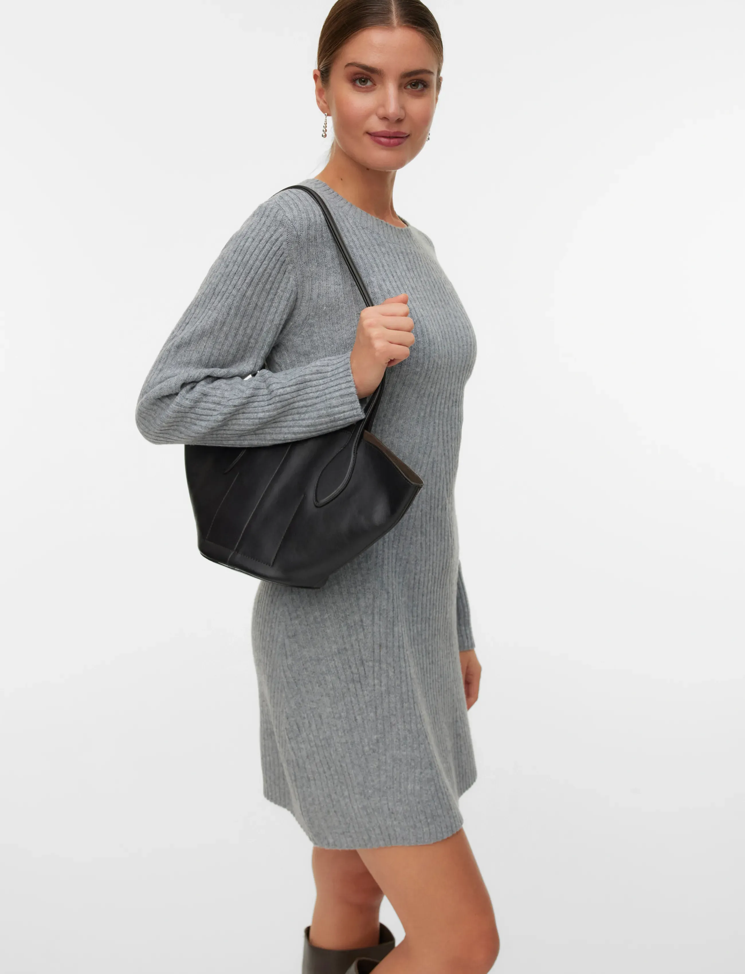 Vero Moda - VMJOSANNA LS SHORT DRESS NOOS - strickkleider - medium grey melange - 3