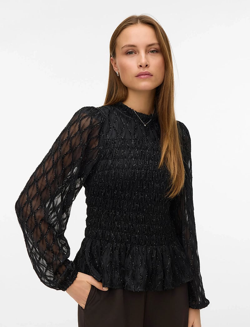 Vero Moda - AWNOLITA LS HIGH NECK SMOCK TOP - langärmlige blusen - black - 5