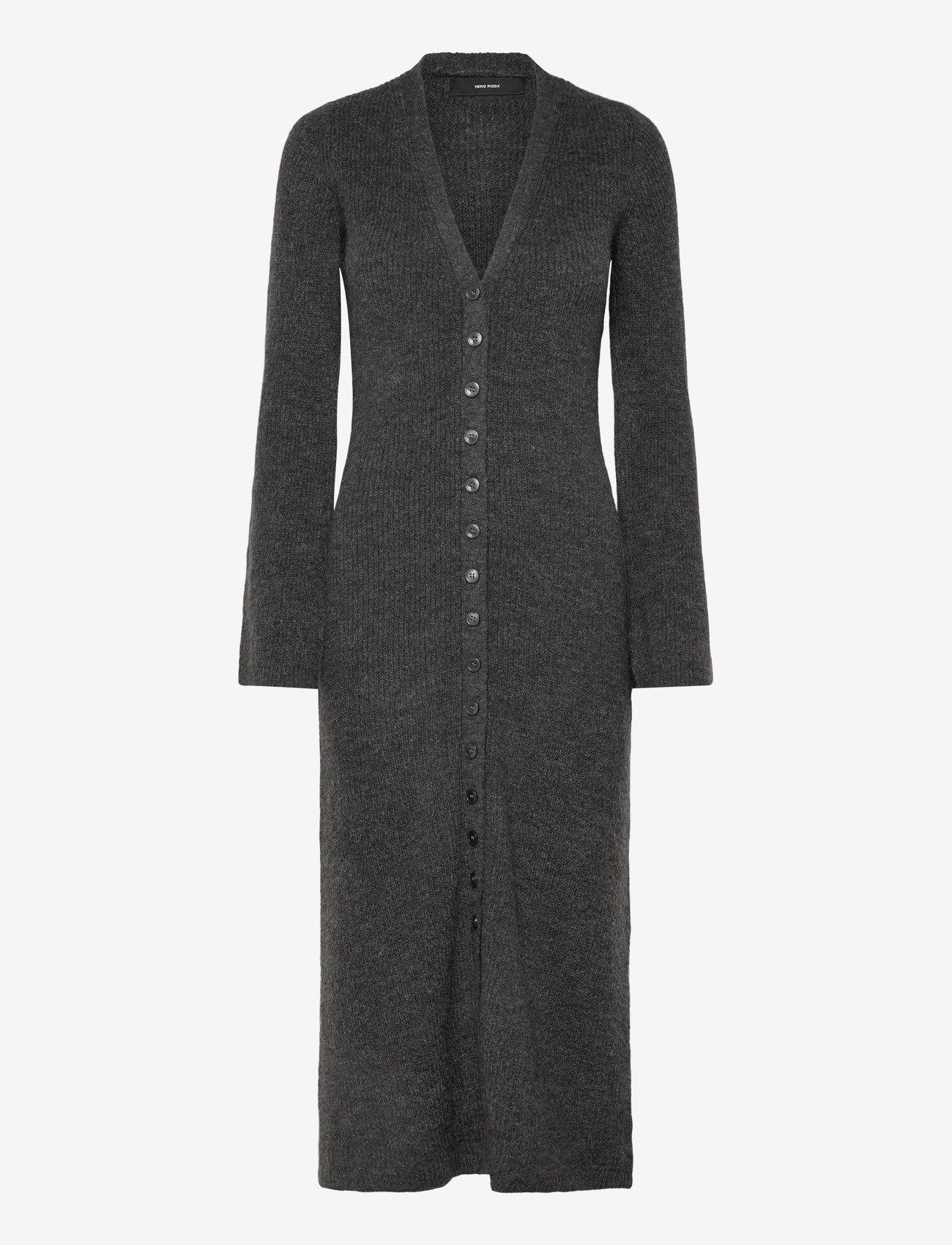Vero Moda - VMFIA LS V-NECK CALF DRESS SB - strikkjoler - dark grey melange - 0