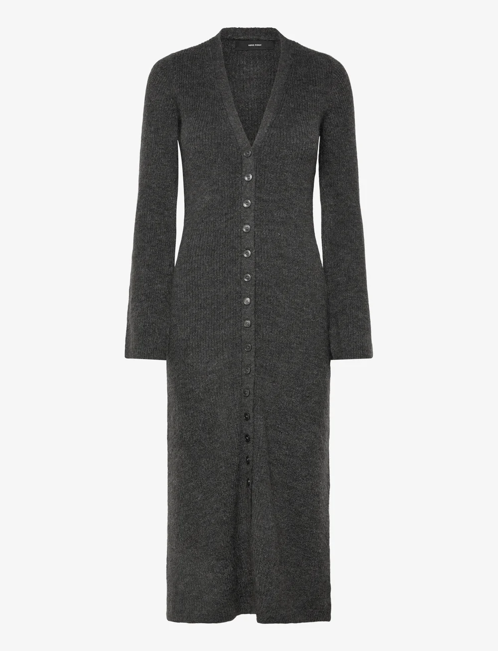 Vero Moda - VMFIA LS V-NECK CALF DRESS SB - stickade klänningar - dark grey melange - 0