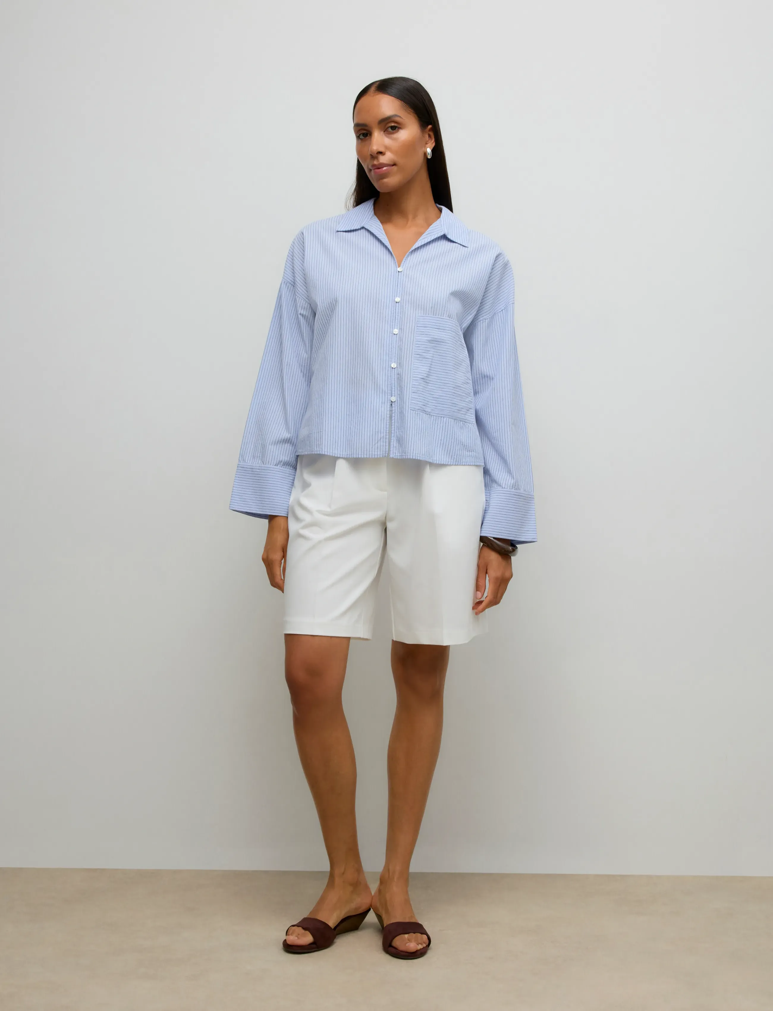 Vero Moda Awally Ls Boxy Shirt, Kvinder, Stribet Langærmet Boxy Skjorte, Blå, Str: S
