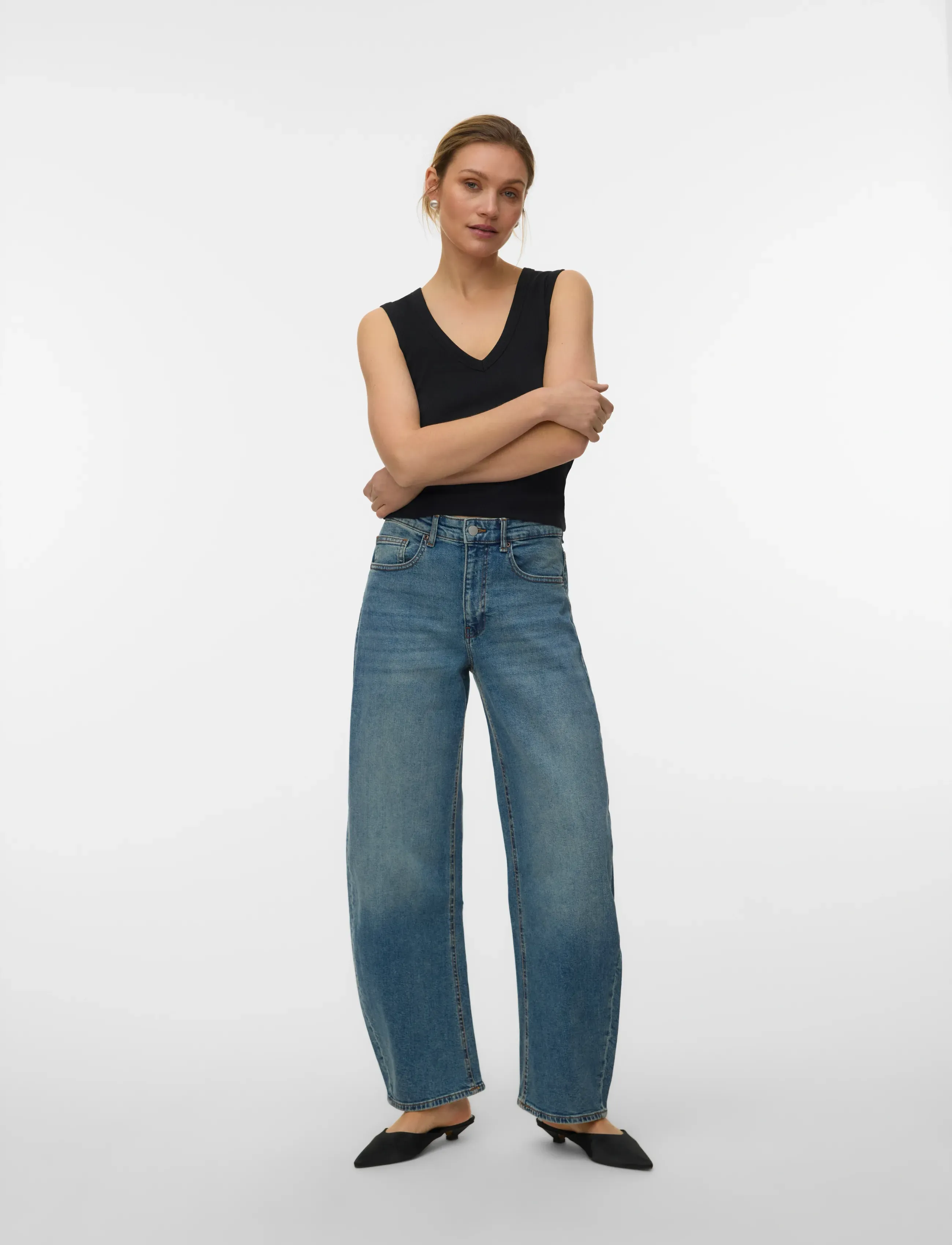 Vero Moda VMCHLOE SL DEEP V-NECK TOP JRS NOOS - T-Shirts & Tops - BLACK / black