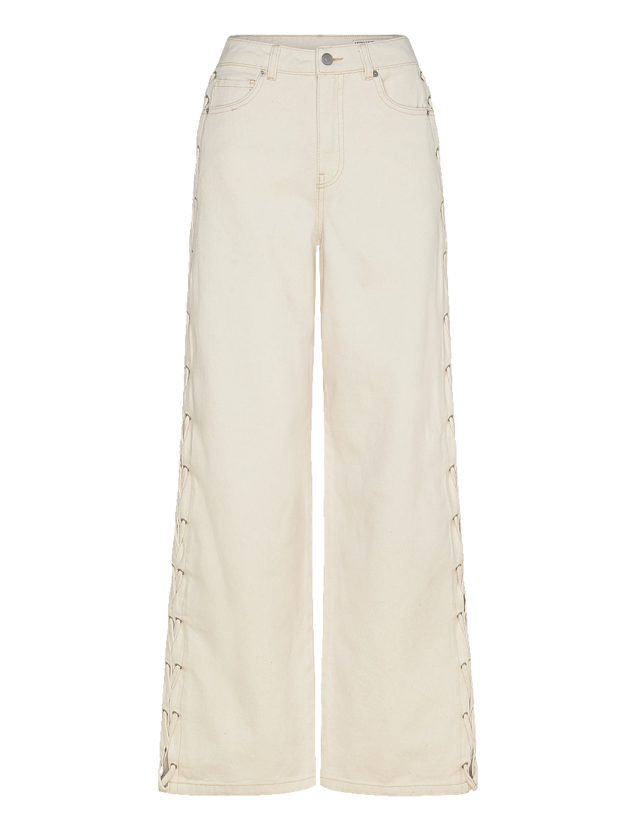 Vero Moda - VMRAE HR WIDE STRING ECRU JEANS - hosen mit weitem bein - ecru - 1