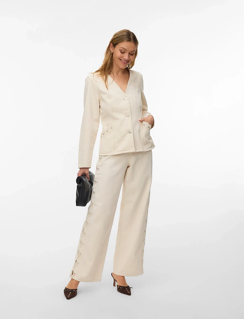 Vero Moda - VMRAE HR WIDE STRING ECRU JEANS - brede jeans - ecru - 0