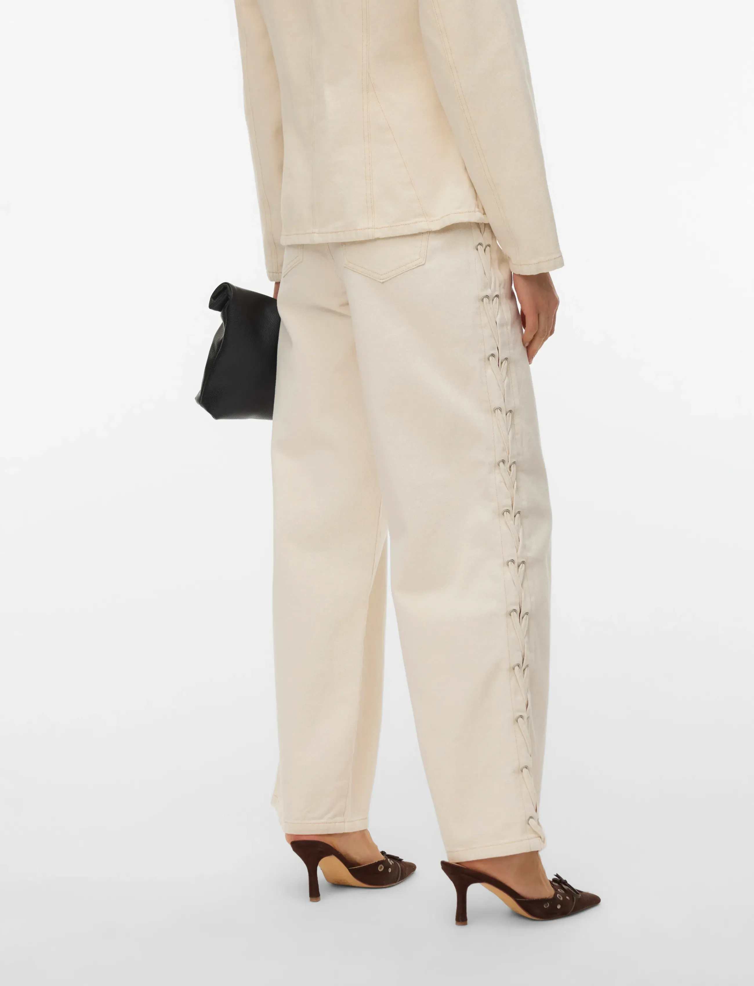 Vero Moda - VMRAE HR WIDE STRING ECRU JEANS - laia säärega teksad - ecru - 5
