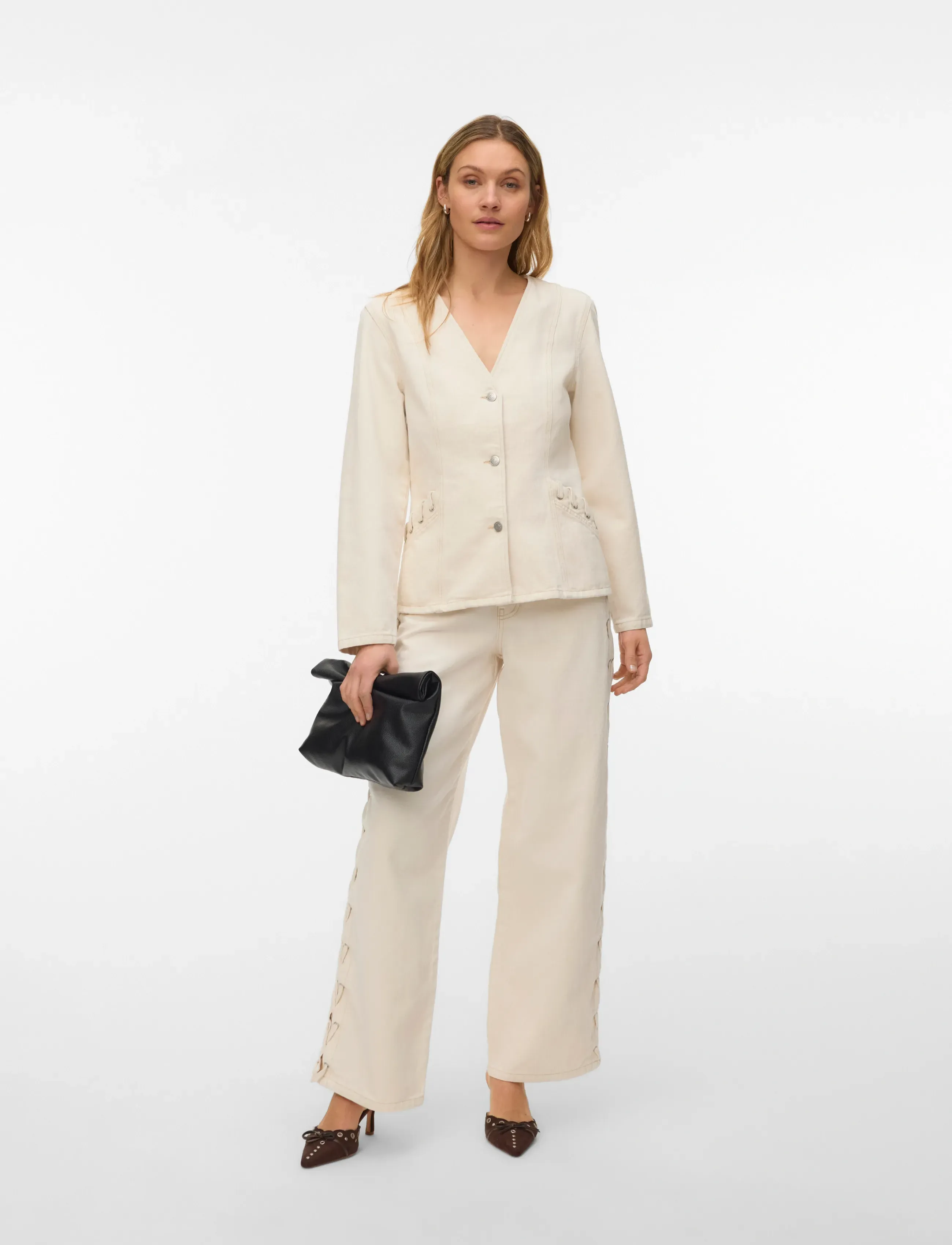 Vero Moda VMLEVA LS STRING ECRU DNM JACKET - Jackor - ECRU / cream