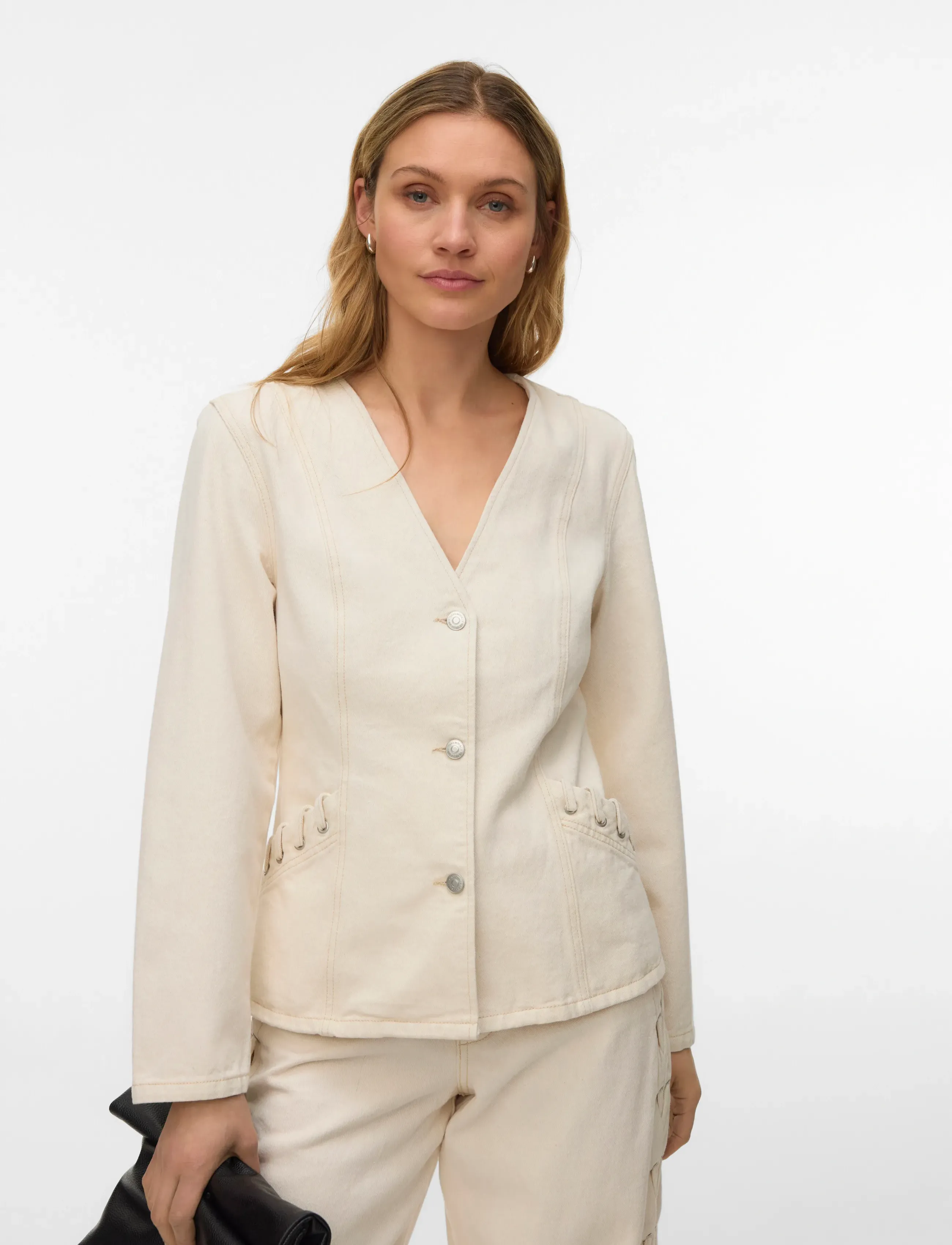 Vero Moda - VMLEVA LS STRING ECRU DNM JACKET - frühlingsjacken - ecru - 5