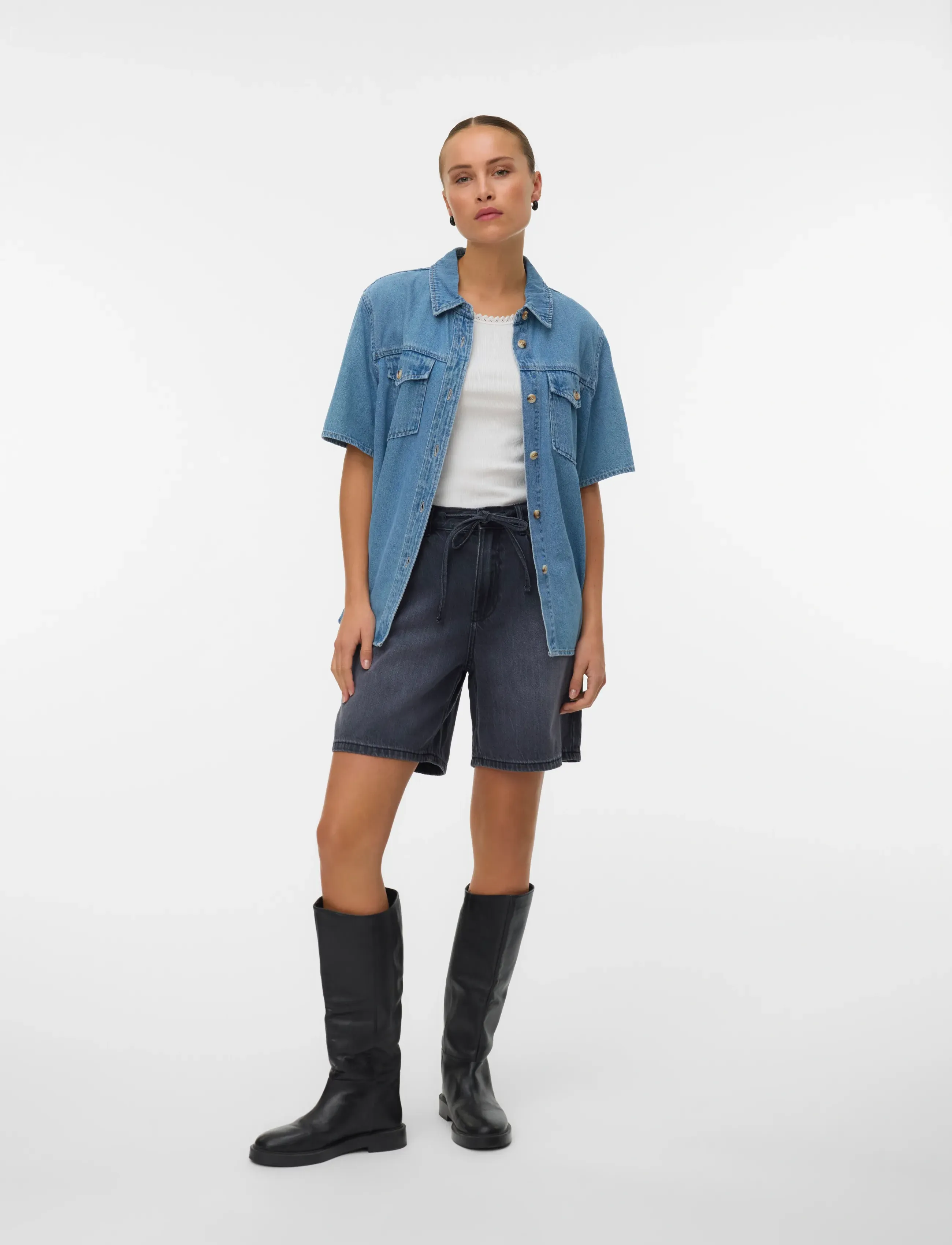 Vero Moda Vmsigga Ss Clr Denim Shirt, S, Shirts, Blau - Short-sleeved, Frauen