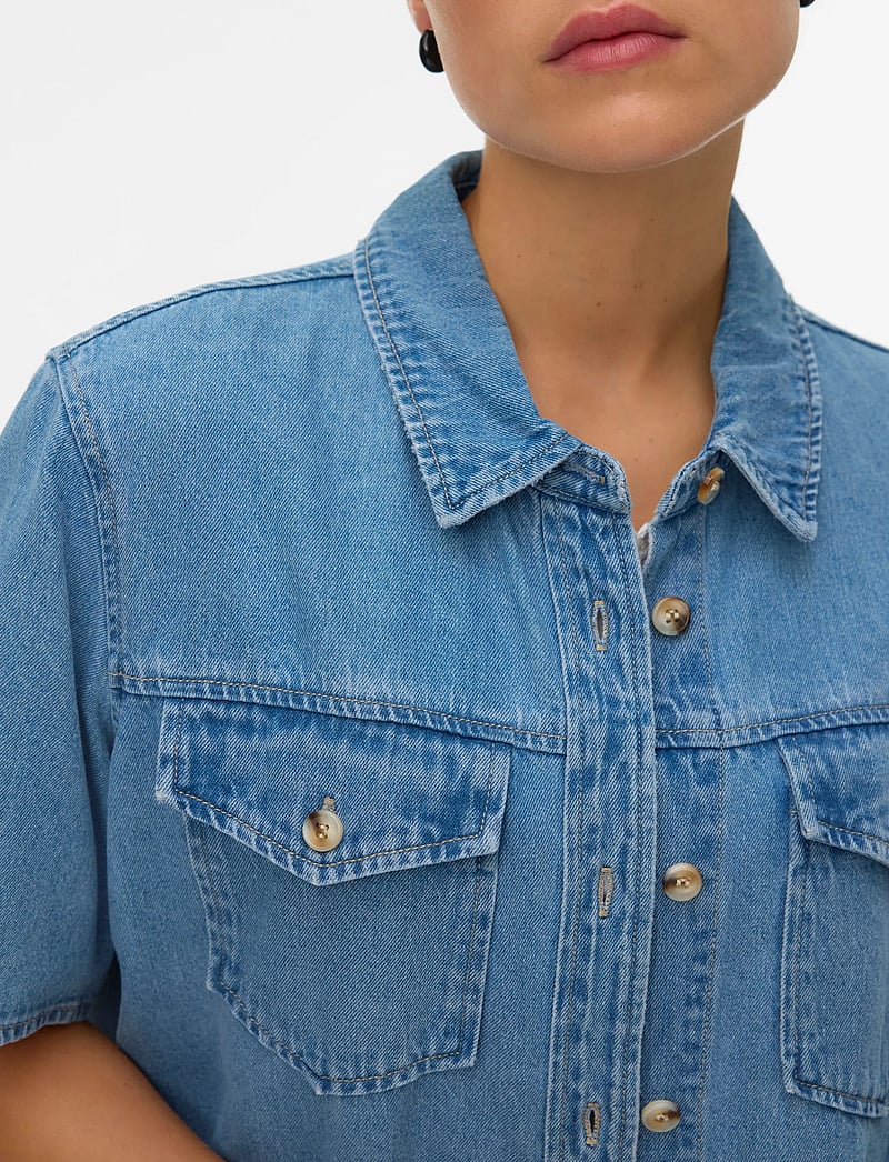 Vero Moda - VMSIGGA SS CLR DENIM SHIRT - jeansskjortor - light blue denim - 5