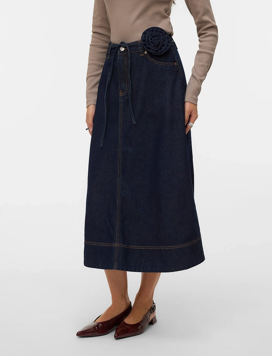 Vero Moda - VMRUTH HR ROSE BELT DENIM SKIRT SI346 - denimnederdele - dark blue denim - 4