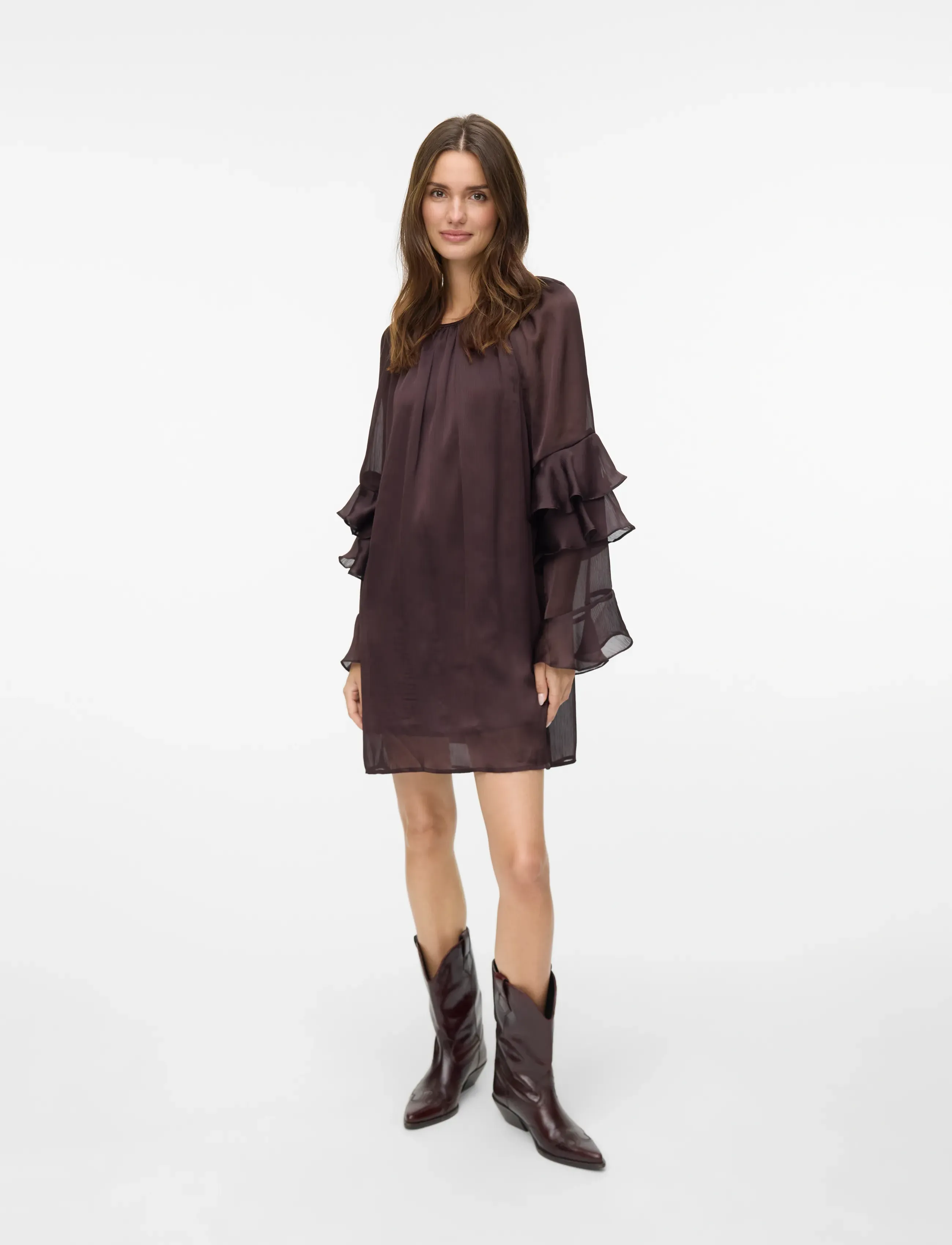 Vero Moda VMLOLA L/S ABK DRESS WVN BTQ VIP - Kjoler - CHOCOLATE TORTE / brown