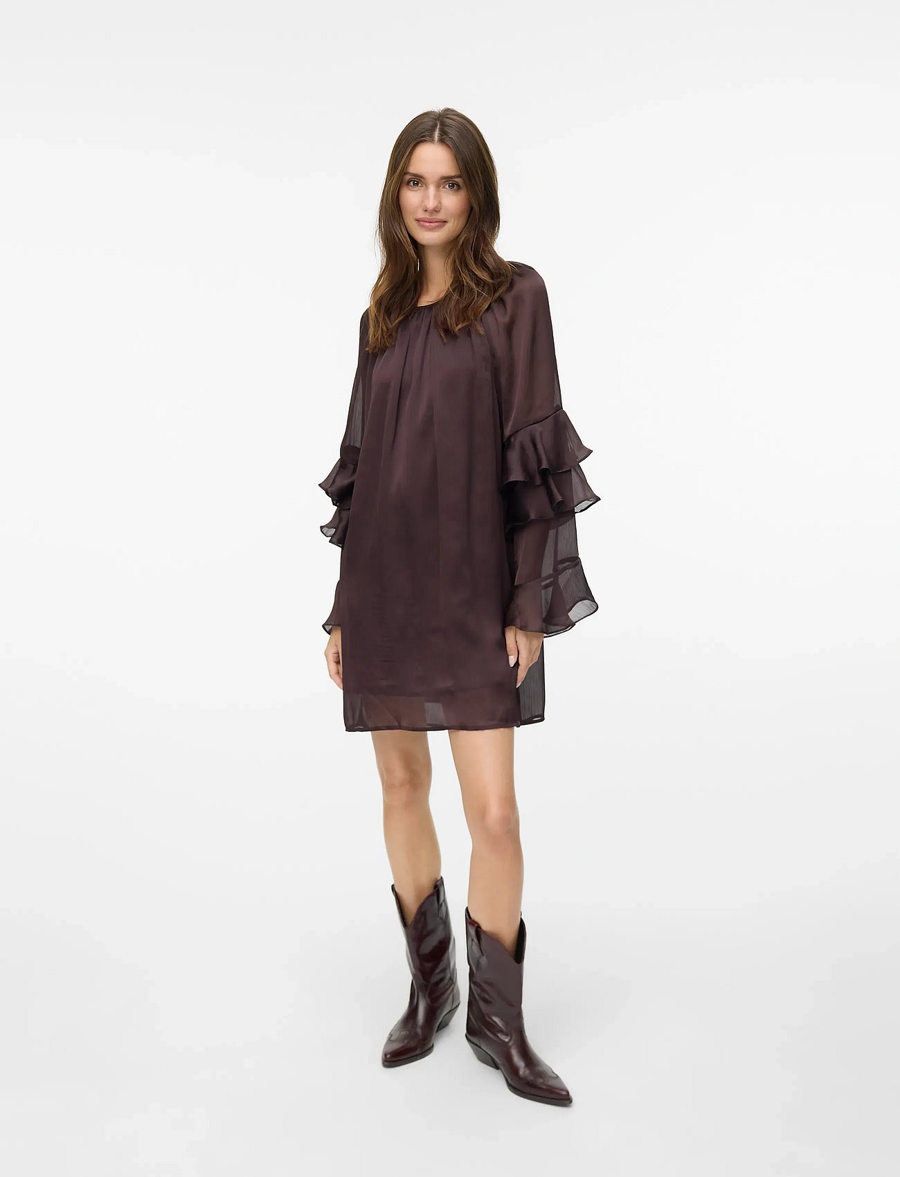 VMLOLA L/S ABK DRESS WVN BTQ VIP - CHOCOLATE TORTE