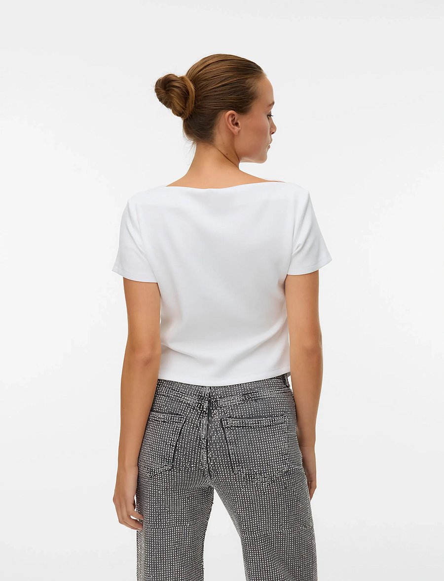 Vero Moda - VMMILLE SS BOATNECK SHORT TOP JRS NOOS - t-shirts - bright white - 2