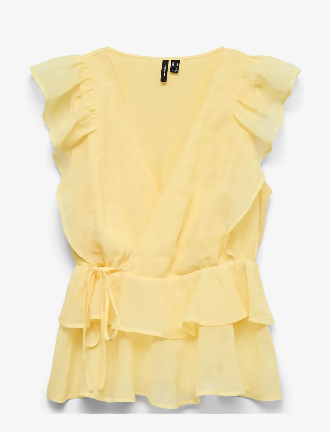 Vero Moda - VMSABRINA SS FLOUNCE TOP WVN EXP - kortærmede bluser - pale banana - 0