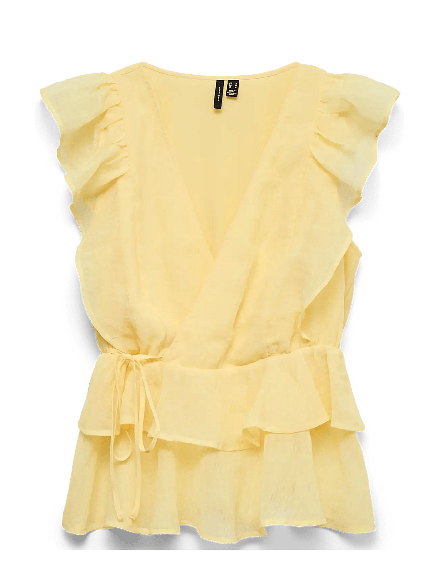 Vero Moda - VMSABRINA SS FLOUNCE TOP WVN EXP - lyhythihaiset puserot - pale banana - 0