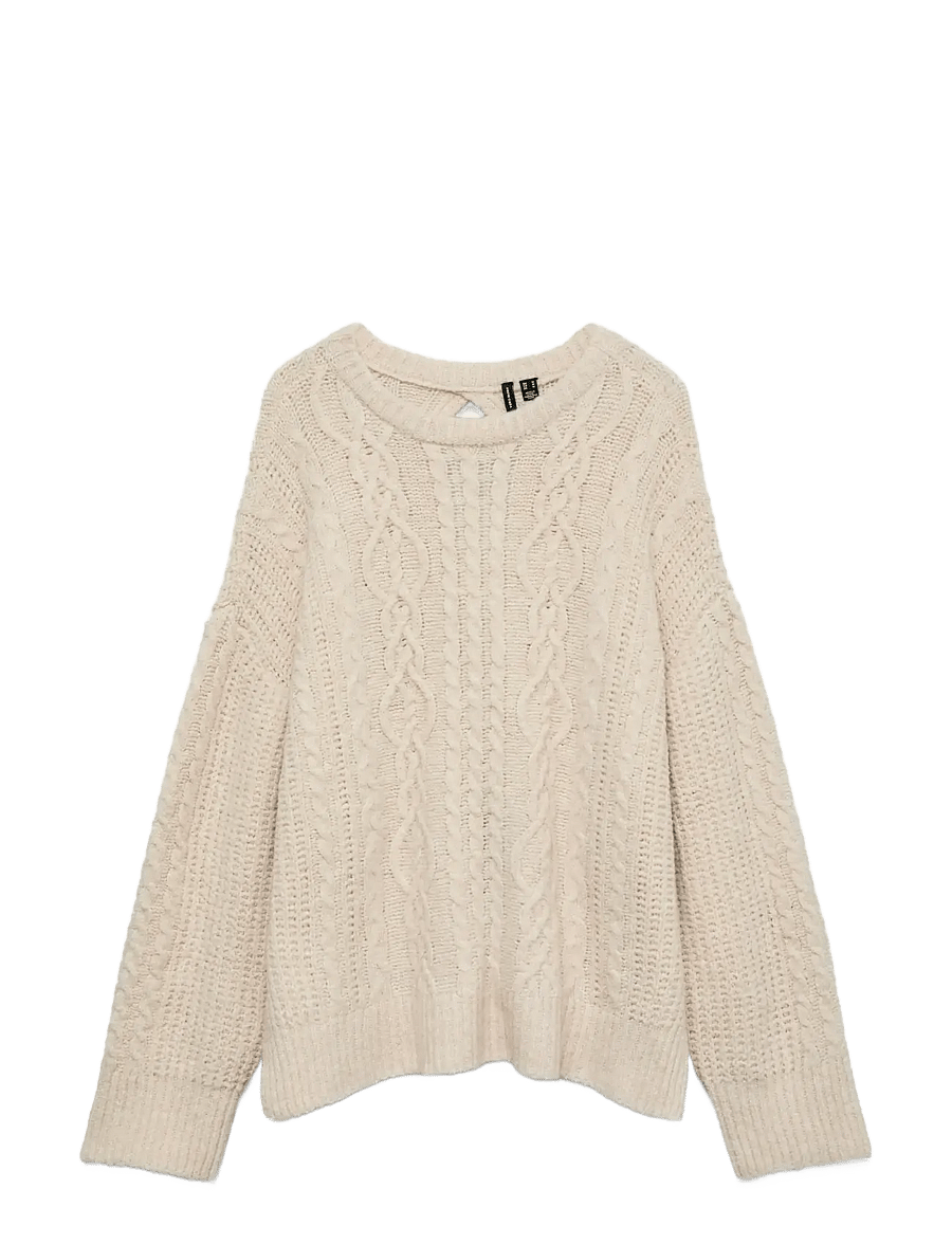 Vero Moda - VMSIA LS BOW CB CABLE KNIT EXP - stickade tröjor - sandshell - 1