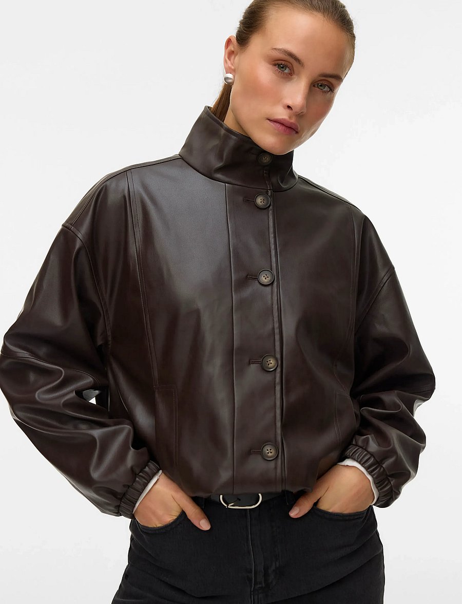 Vero Moda - VMPOLLY HIGH NECK JACKET COATED EXP - forårsjakker - chocolate martini - 4