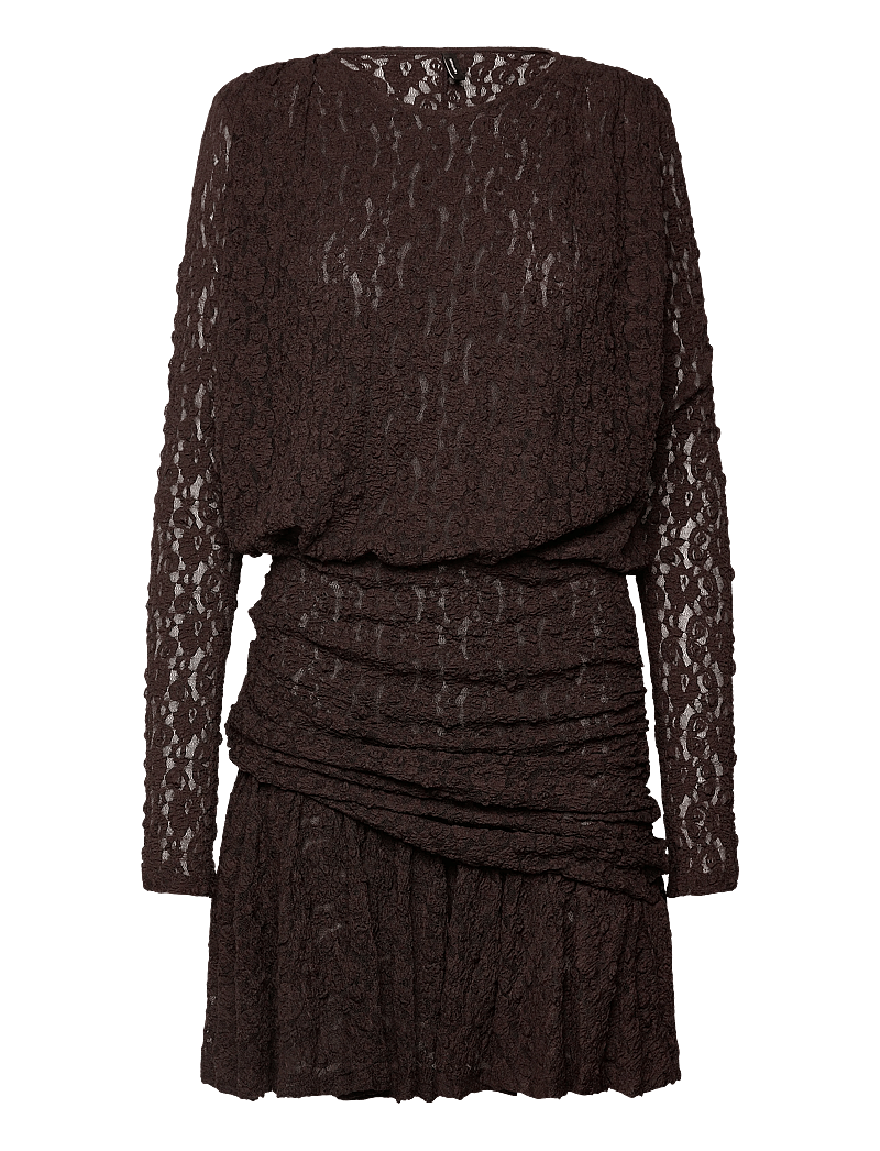 Vero Moda - VMHALLEY LS LACE SHORT DRESS JRS EXP - spitzenkleider - chocolate martini - 0
