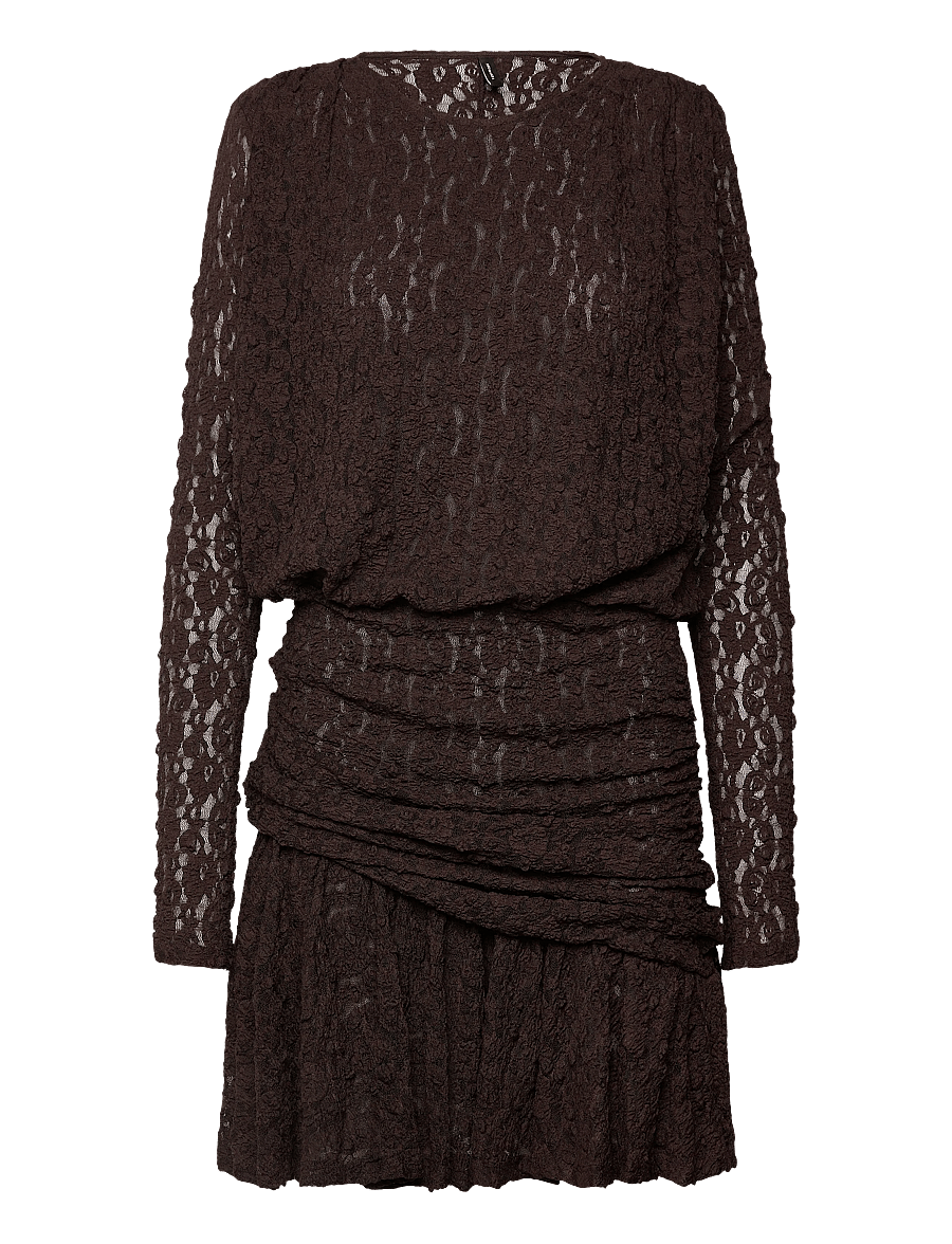 Vero Moda - VMHALLEY LS LACE SHORT DRESS JRS EXP - kanten jurken - chocolate martini - 1
