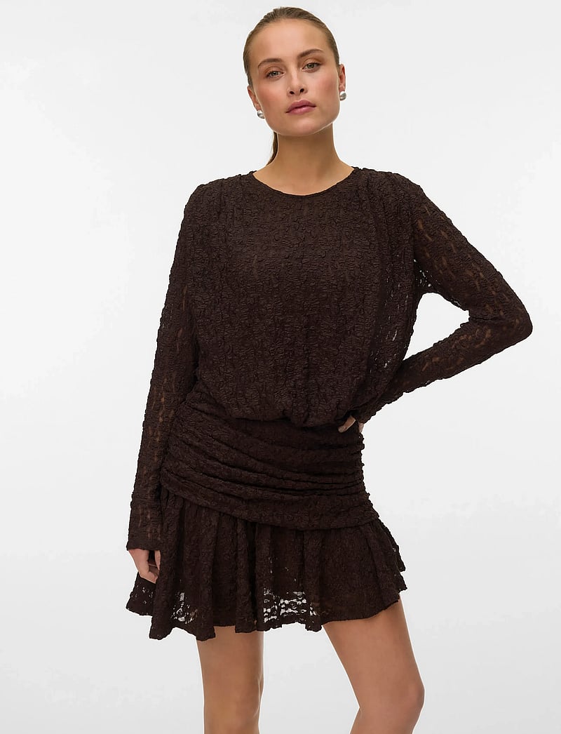 Vero Moda - VMHALLEY LS LACE SHORT DRESS JRS EXP - pitsimekot - chocolate martini - 4