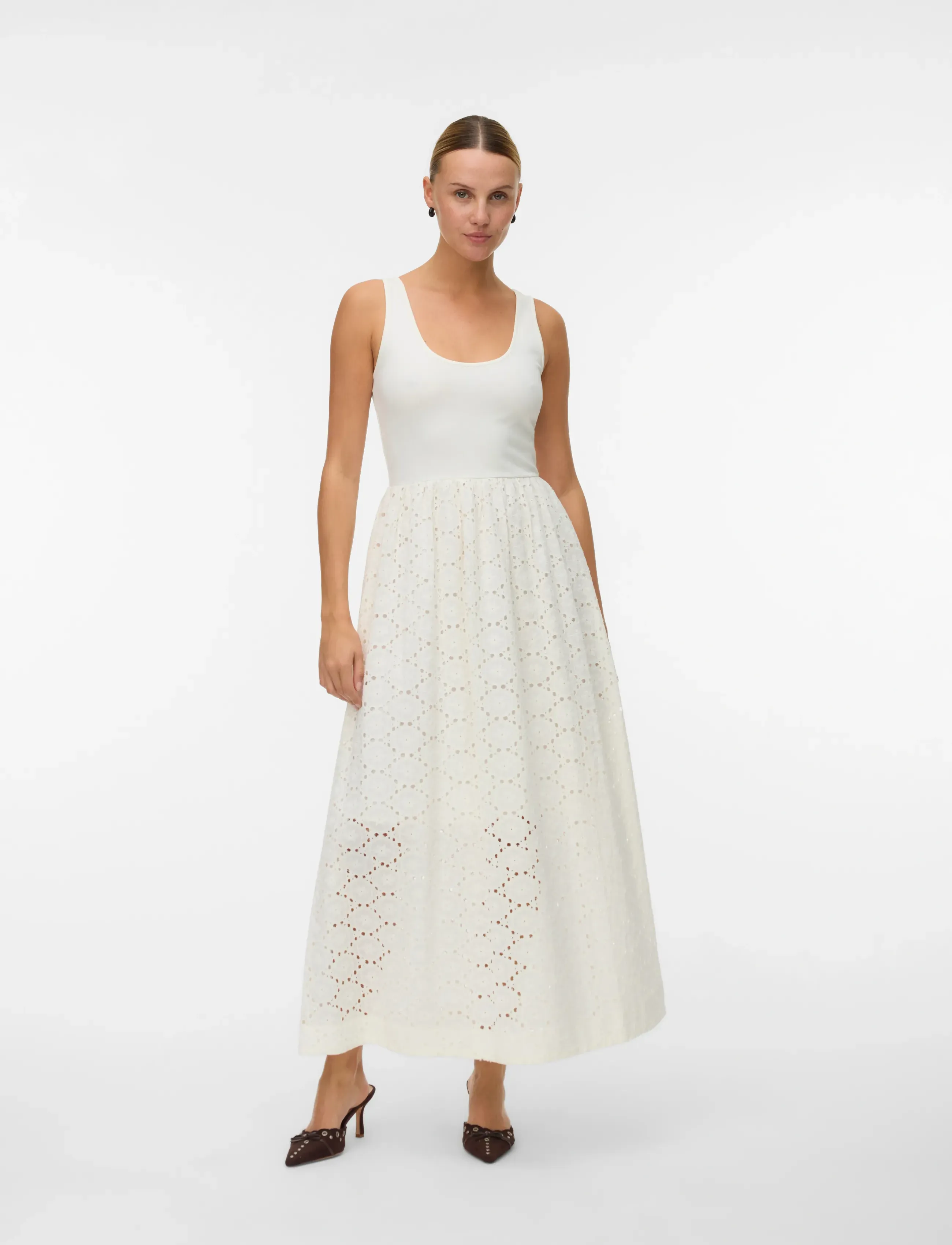 Vero Moda AWBRISTOL SL U-NECK ANKLE DRESS - Kjólar - SNOW WHITE / cream