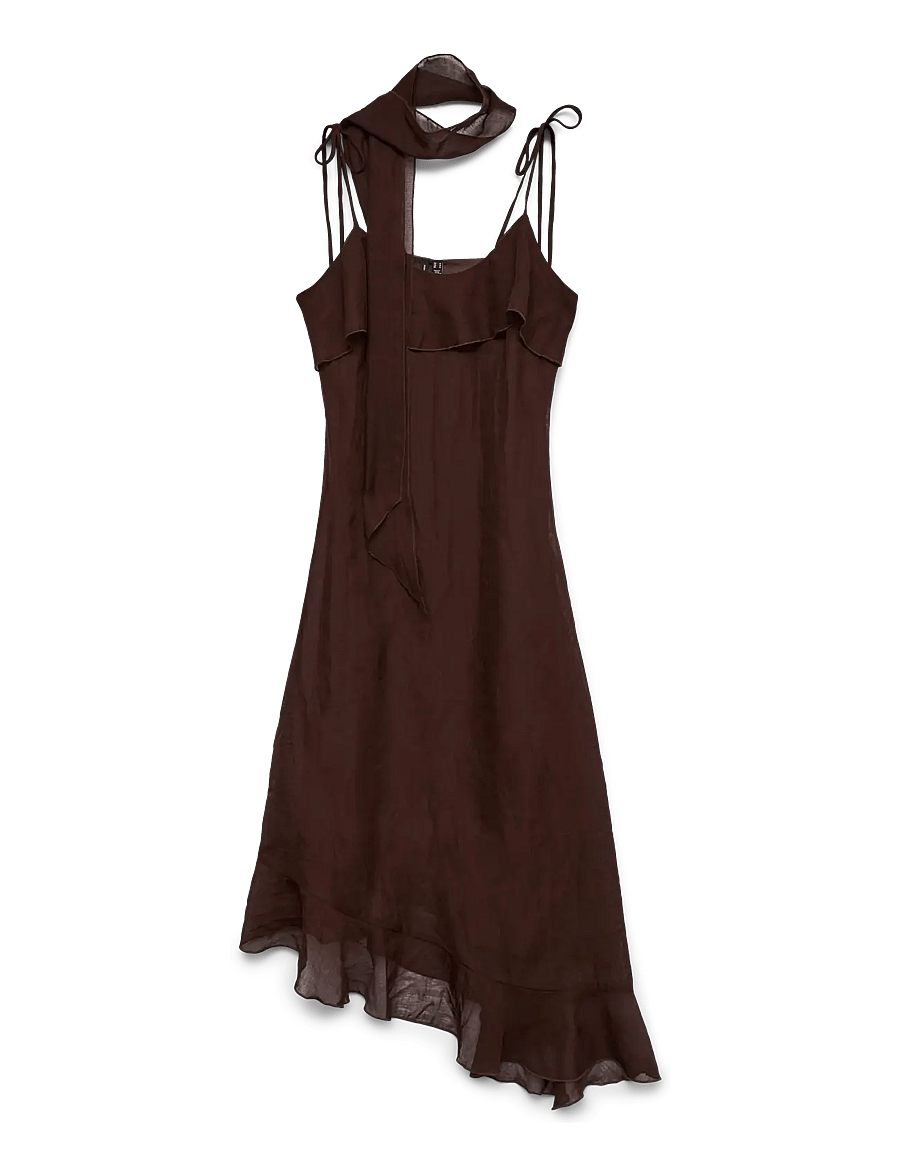 Vero Moda - VMSABRINA BLK SCRF FLOUNCE DRESS WVN EXP - partíkjólar - chocolate martini - 1
