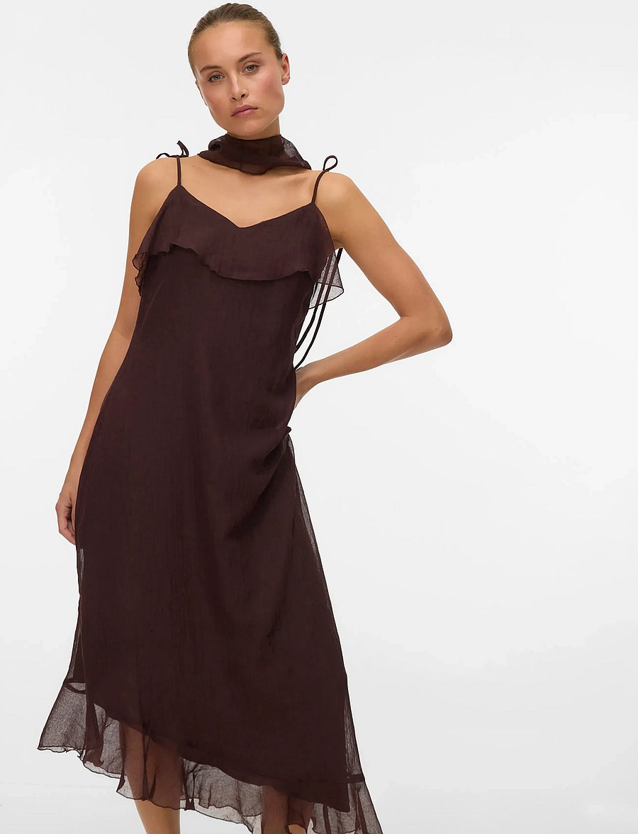 Vero Moda - VMSABRINA BLK SCRF FLOUNCE DRESS WVN EXP - partíkjólar - chocolate martini - 3