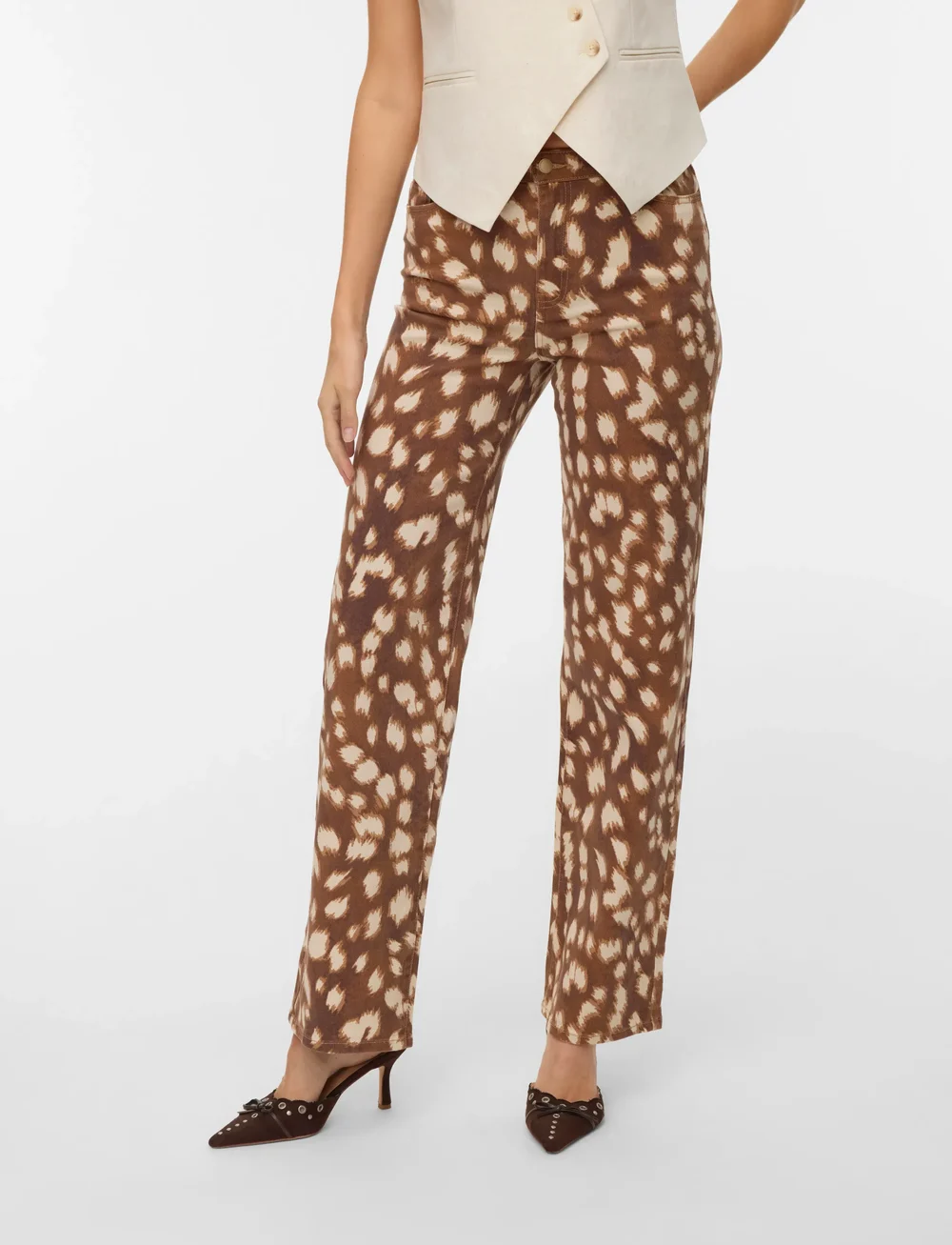 Vero Moda - VMLOLA TESSA HR WIDE PRINT JEANS EXP - brede jeans - chipmunk - 4