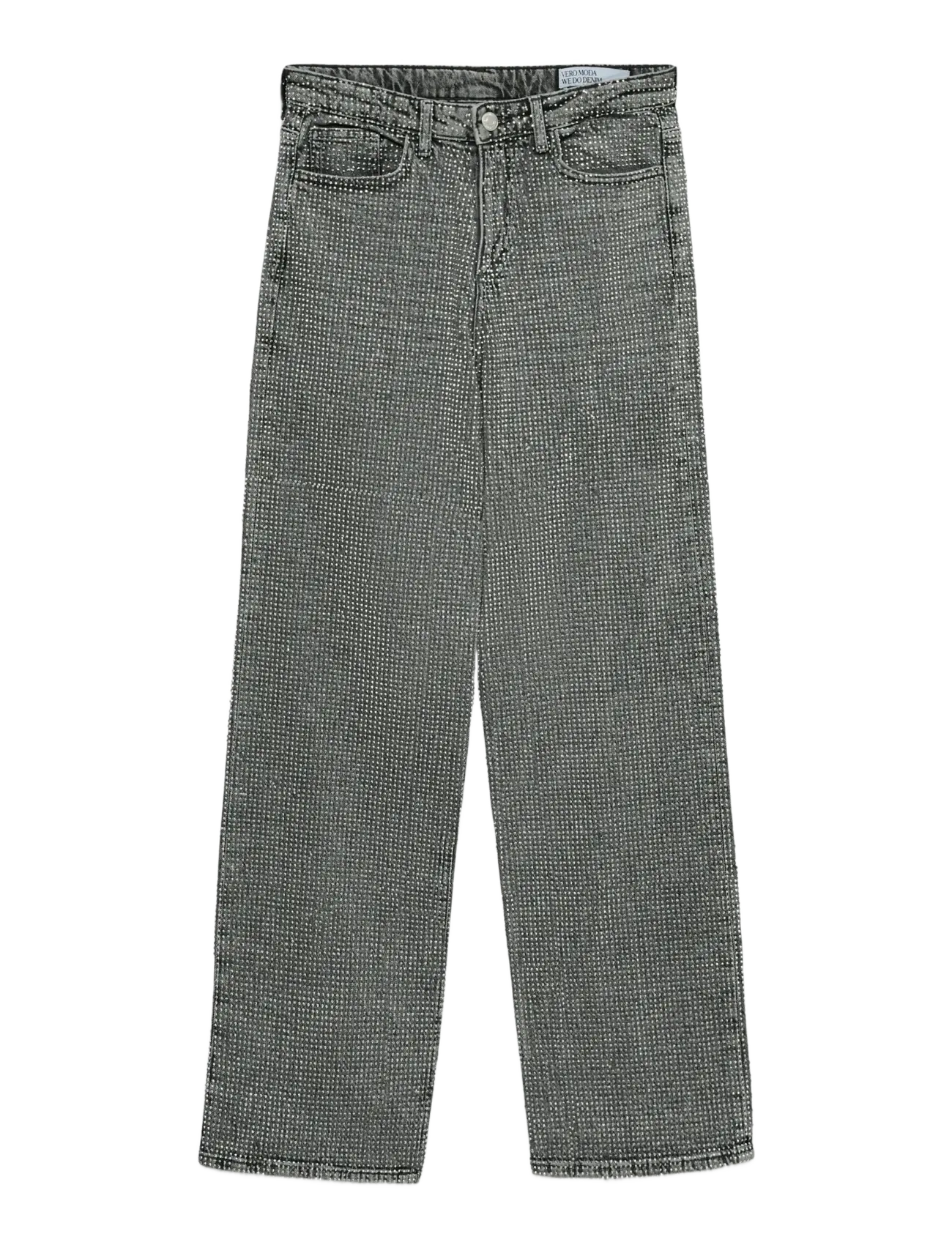 Vero Moda VMTESSA HR WIDE RHINESTONE JEANS RA206 - Laia säärega teksad - MEDIUM GREY DENIM / grey