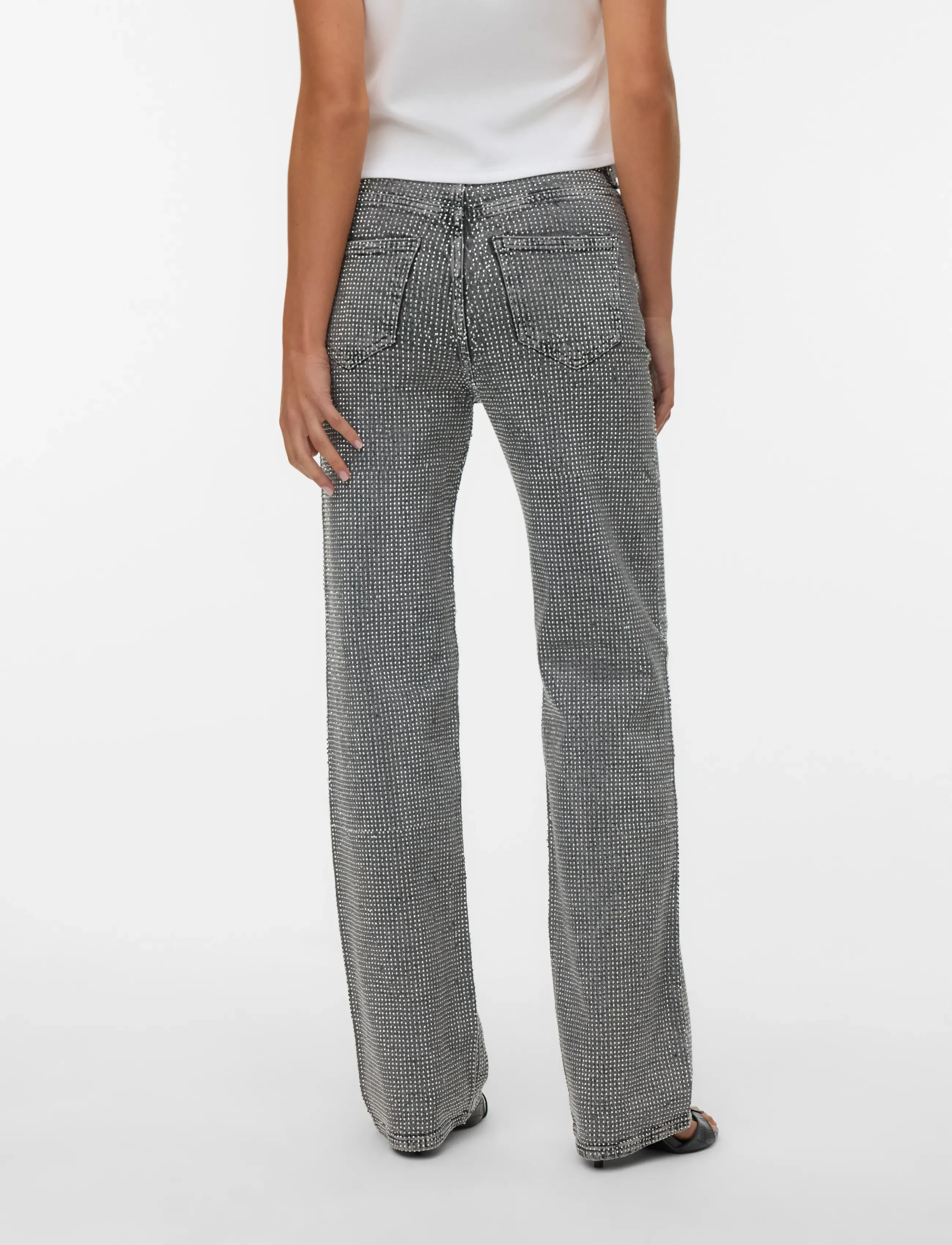 Vero Moda - VMTESSA HR WIDE RHINESTONE JEANS RA206 - pantalons larges - medium grey denim - 3