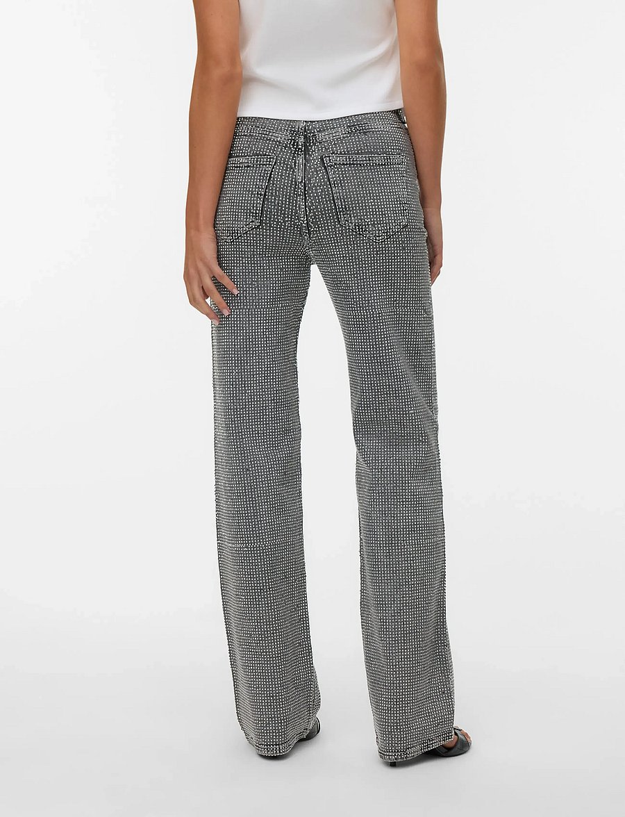 Vero Moda - VMTESSA HR WIDE RHINESTONE JEANS RA206 - pantalons larges - medium grey denim - 3