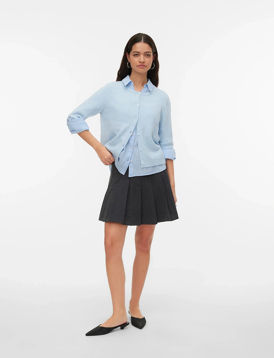 Vero Moda - VMDOFFY 2/4 O-NECK BUTTON CARDIGAN NOOS - gebreide vesten - cashmere blue - 0